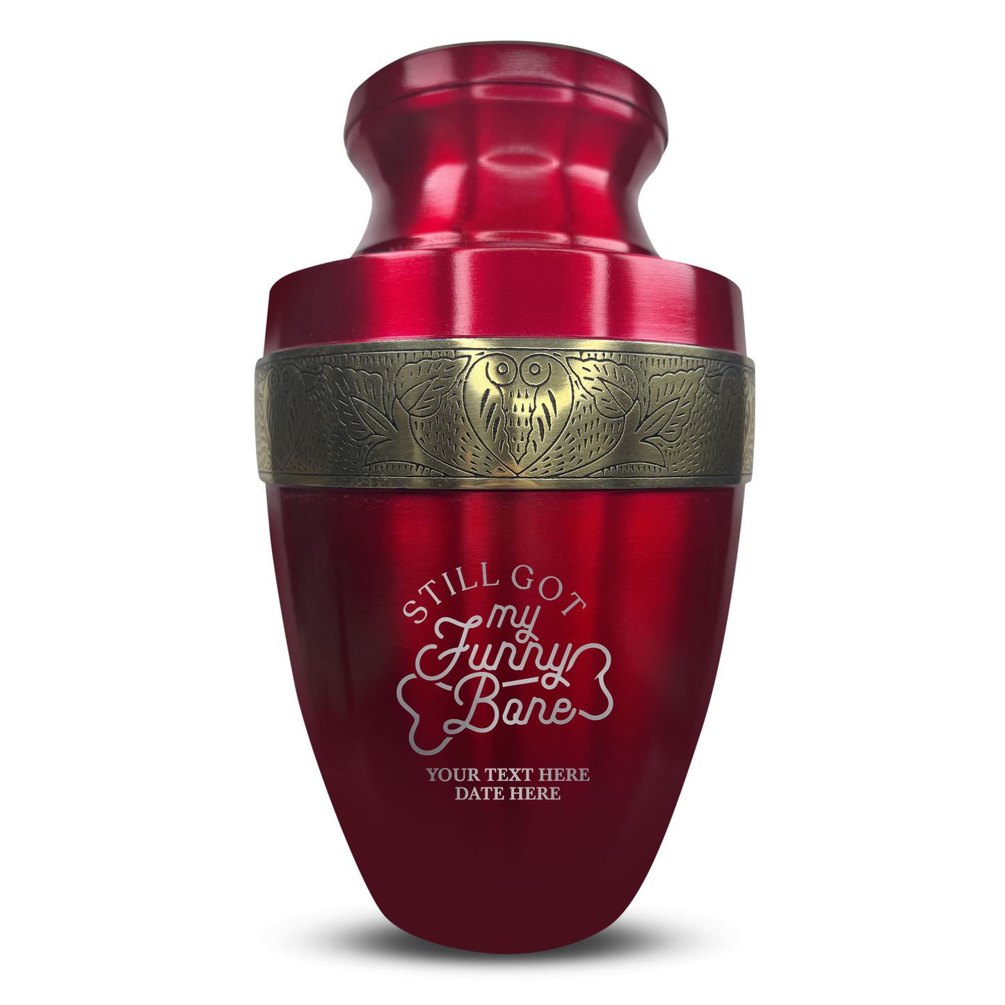 Personalized Adult Cremation Urn with Custom Engraved Name, Date and Simple Humor Design Metal Aluminum Vessel for Ashes and Remains | Elite Collection with Gold Inlay | 200 Cubic Inch