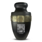 Personalized Adult Cremation Urn with Custom Engraved Name, Date and Simple Humor Design Metal Aluminum Vessel for Ashes and Remains | Elite Collection with Gold Inlay | 200 Cubic Inch