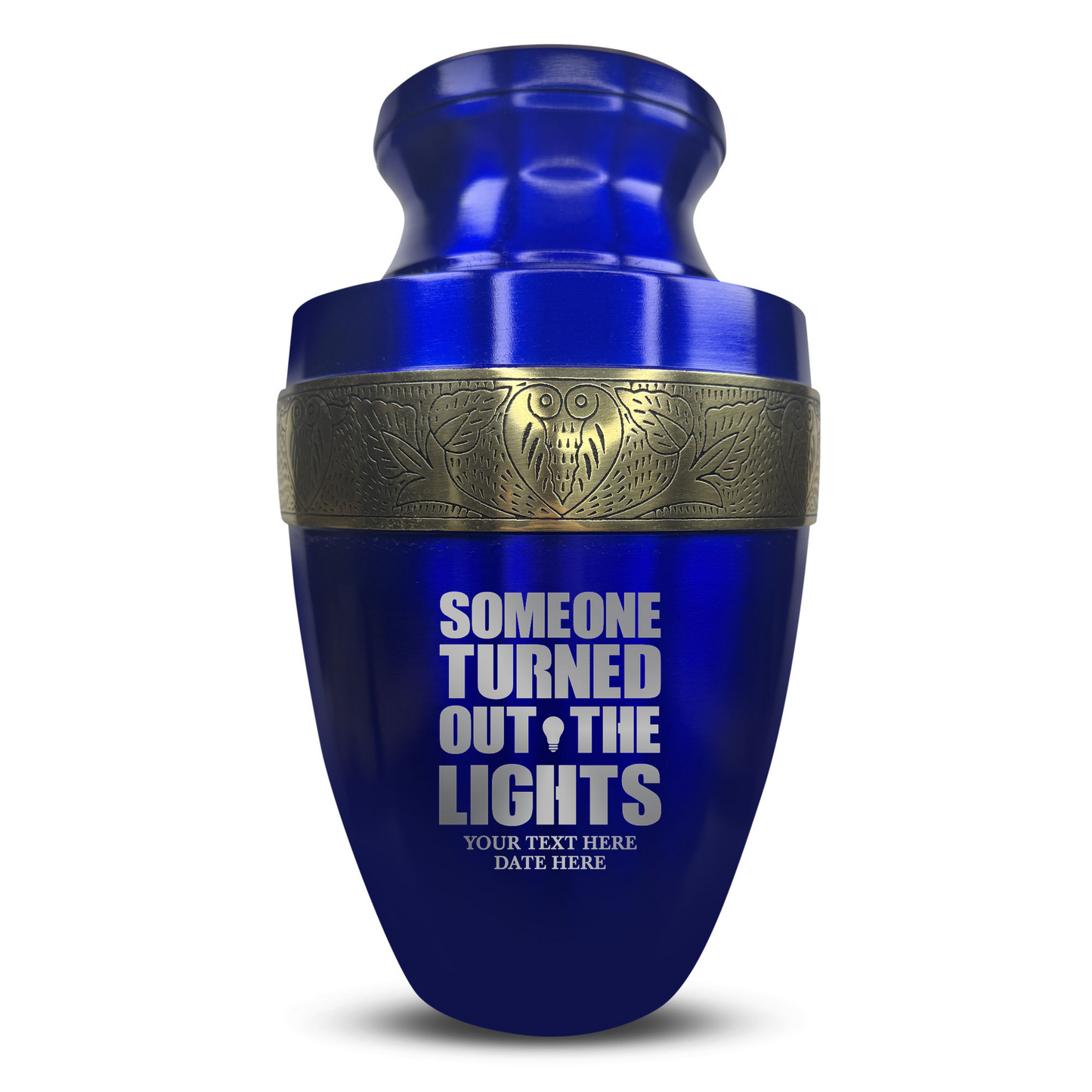 Personalized Adult Cremation Urn with Custom Engraved Name, Date and Simple Humor Design Metal Aluminum Vessel for Ashes and Remains | Elite Collection with Gold Inlay | 200 Cubic Inch