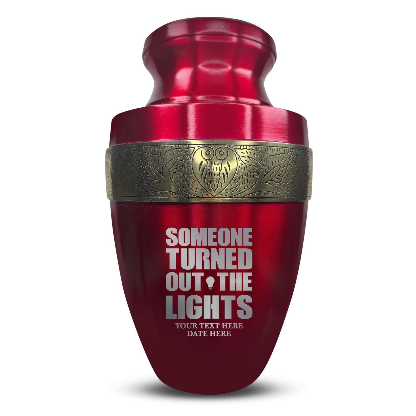Personalized Adult Cremation Urn with Custom Engraved Name, Date and Simple Humor Design Metal Aluminum Vessel for Ashes and Remains | Elite Collection with Gold Inlay | 200 Cubic Inch
