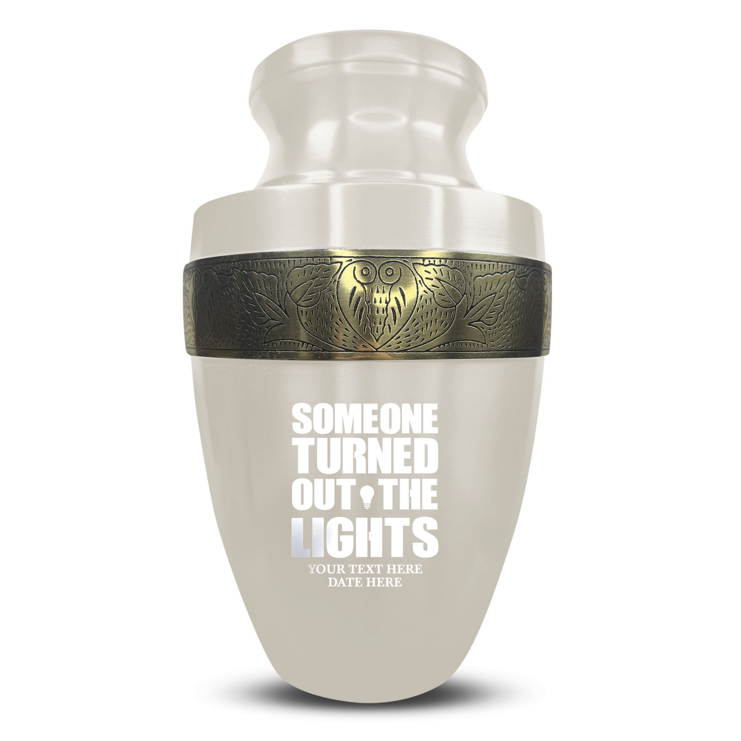 Personalized Adult Cremation Urn with Custom Engraved Name, Date and Simple Humor Design Metal Aluminum Vessel for Ashes and Remains | Elite Collection with Gold Inlay | 200 Cubic Inch