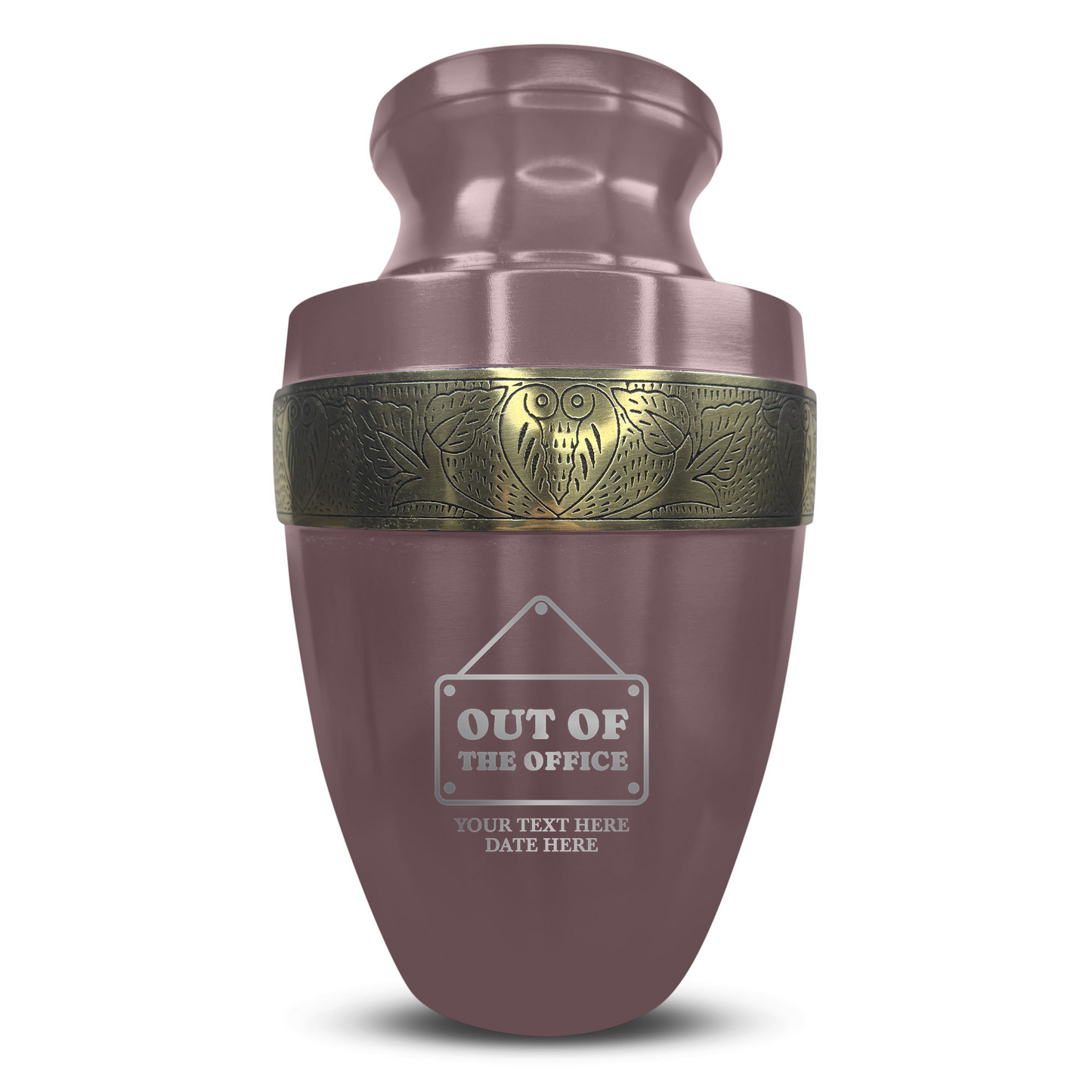 Personalized Adult Cremation Urn with Custom Engraved Name, Date and Funny Office Design Metal Aluminum Vessel for Ashes and Remains | Elite Collection with Gold Inlay | 200 Cubic Inch