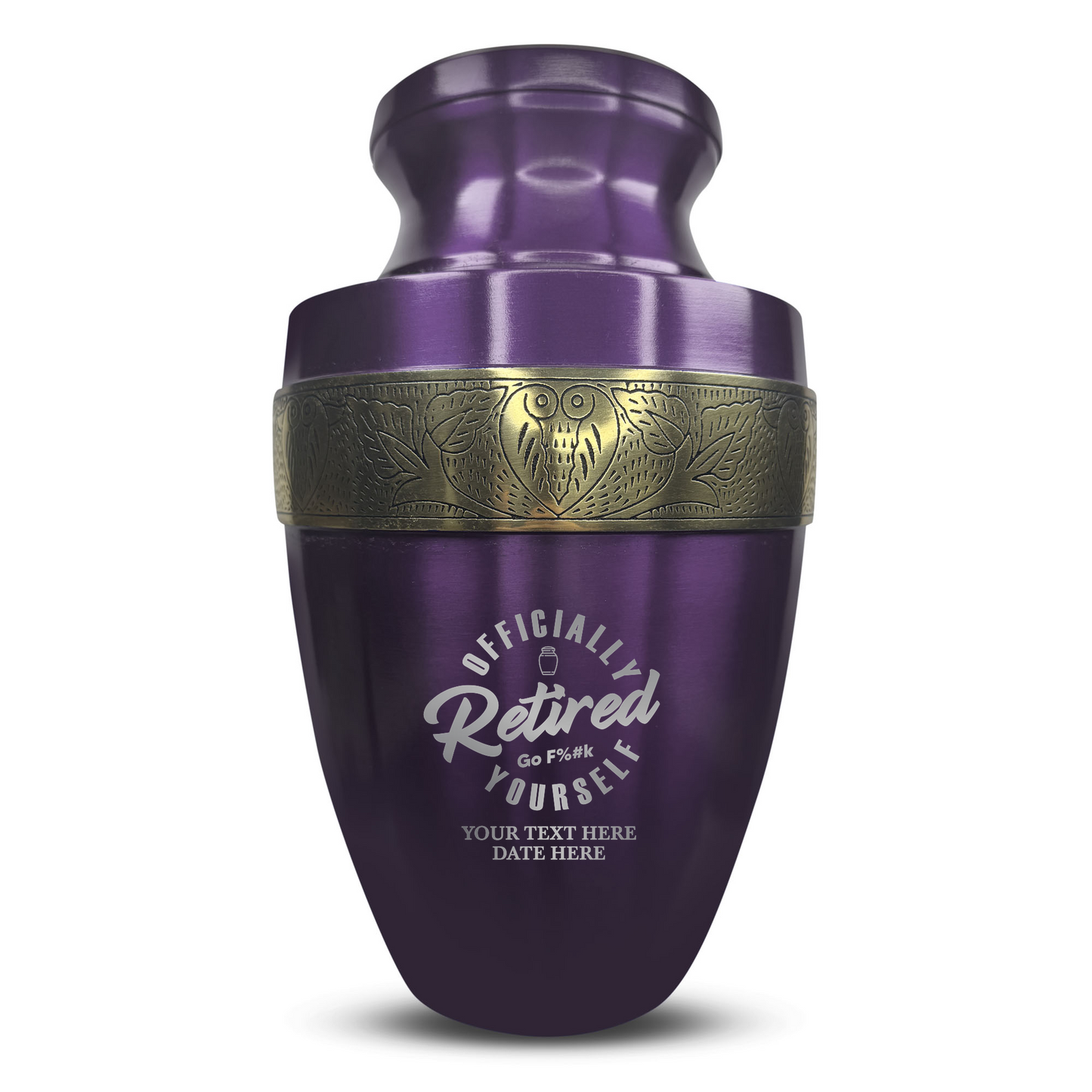 Personalized Adult Cremation Urn with Custom Engraved Name, Date and Funny Office Design Metal Aluminum Vessel for Ashes and Remains | Elite Collection with Gold Inlay | 200 Cubic Inch