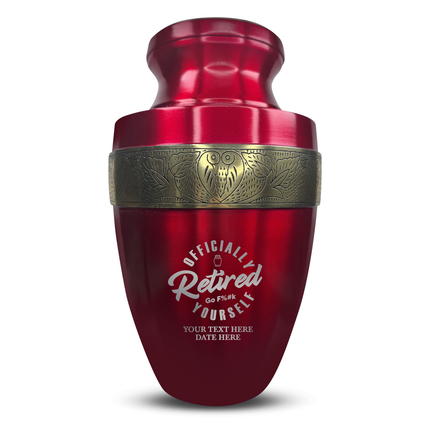 Personalized Adult Cremation Urn with Custom Engraved Name, Date and Funny Office Design Metal Aluminum Vessel for Ashes and Remains | Elite Collection with Gold Inlay | 200 Cubic Inch