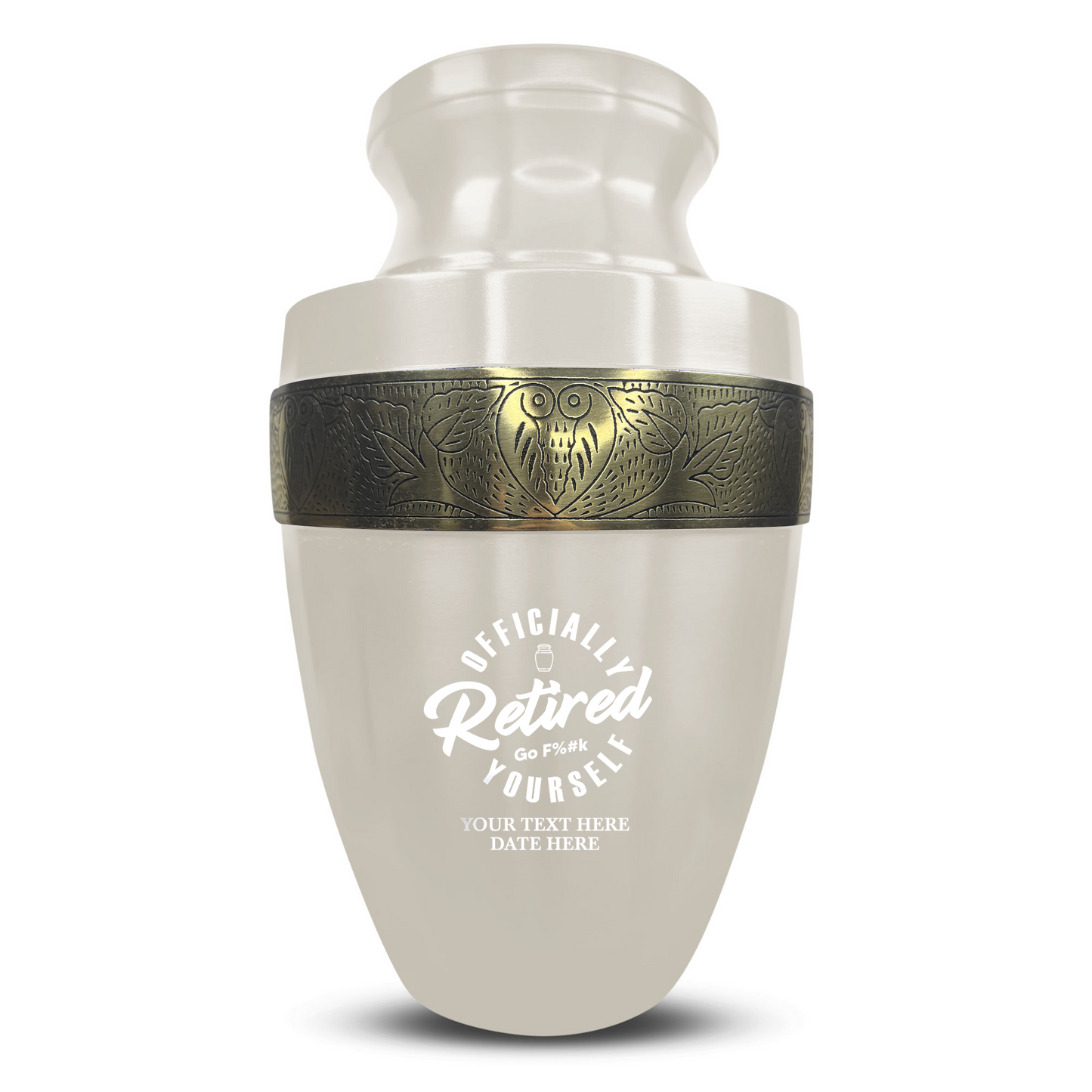 Personalized Adult Cremation Urn with Custom Engraved Name, Date and Funny Office Design Metal Aluminum Vessel for Ashes and Remains | Elite Collection with Gold Inlay | 200 Cubic Inch
