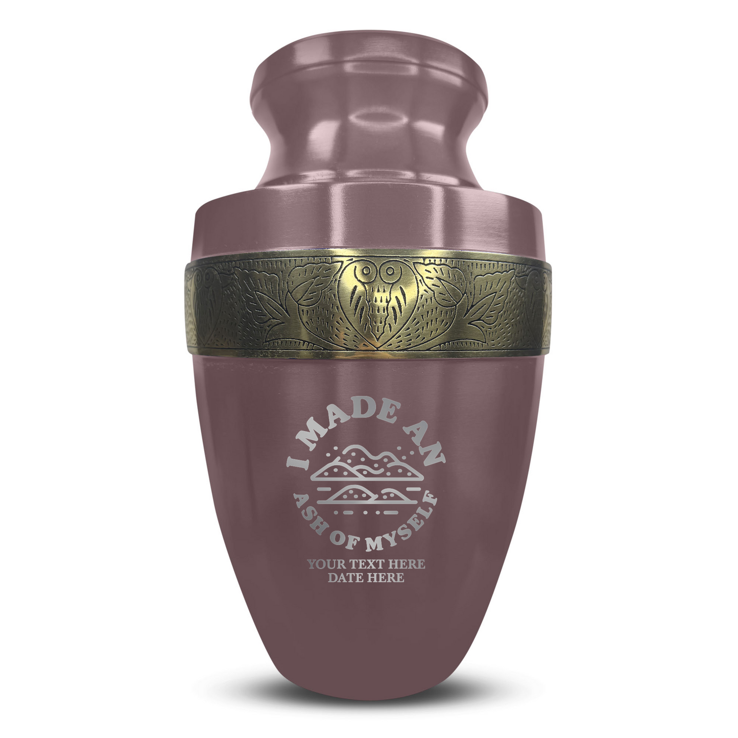 Personalized Adult Cremation Urn with Custom Engraved Name, Date and Dark Humor Design Metal Aluminum Vessel for Ashes and Remains | Elite Collection with Gold Inlay | 200 Cubic Inch