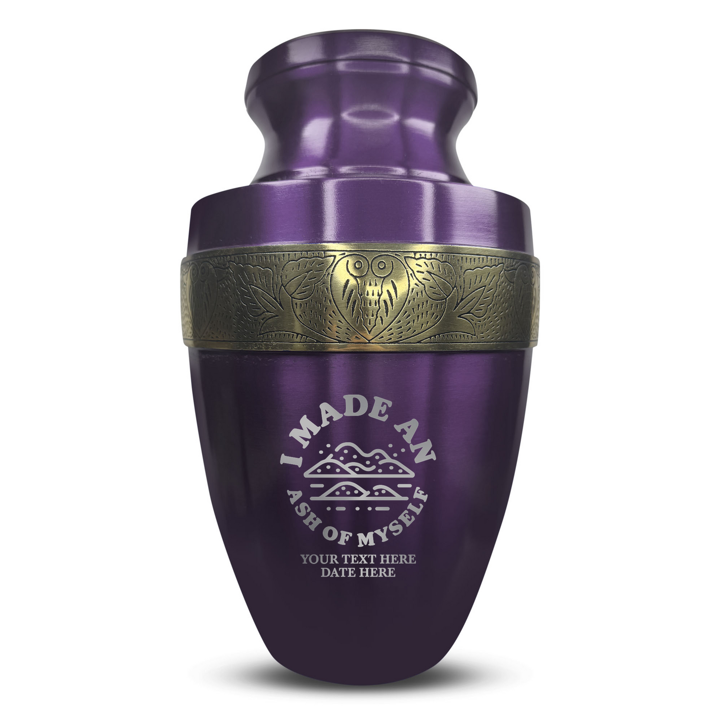 Personalized Adult Cremation Urn with Custom Engraved Name, Date and Dark Humor Design Metal Aluminum Vessel for Ashes and Remains | Elite Collection with Gold Inlay | 200 Cubic Inch