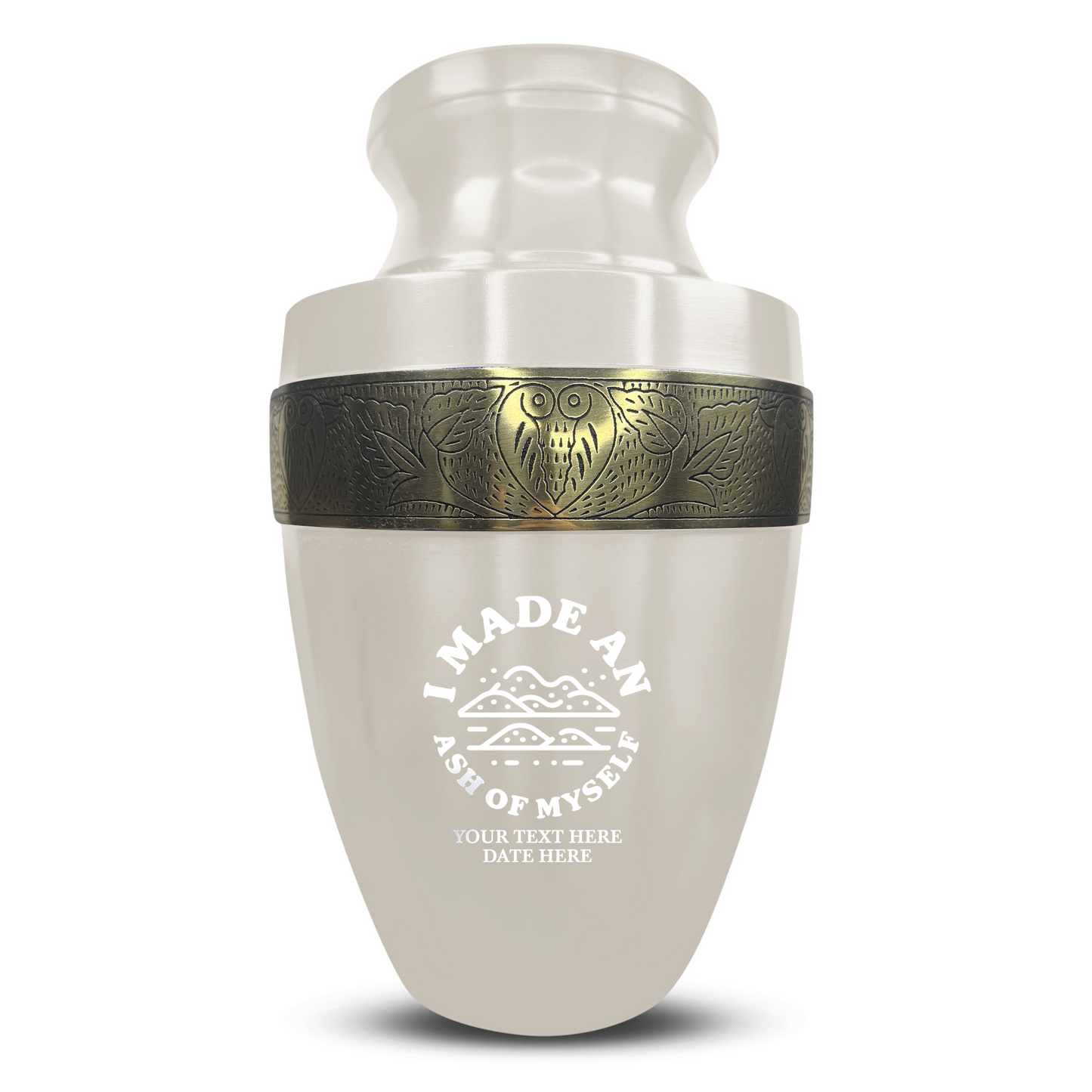 Personalized Adult Cremation Urn with Custom Engraved Name, Date and Dark Humor Design Metal Aluminum Vessel for Ashes and Remains | Elite Collection with Gold Inlay | 200 Cubic Inch