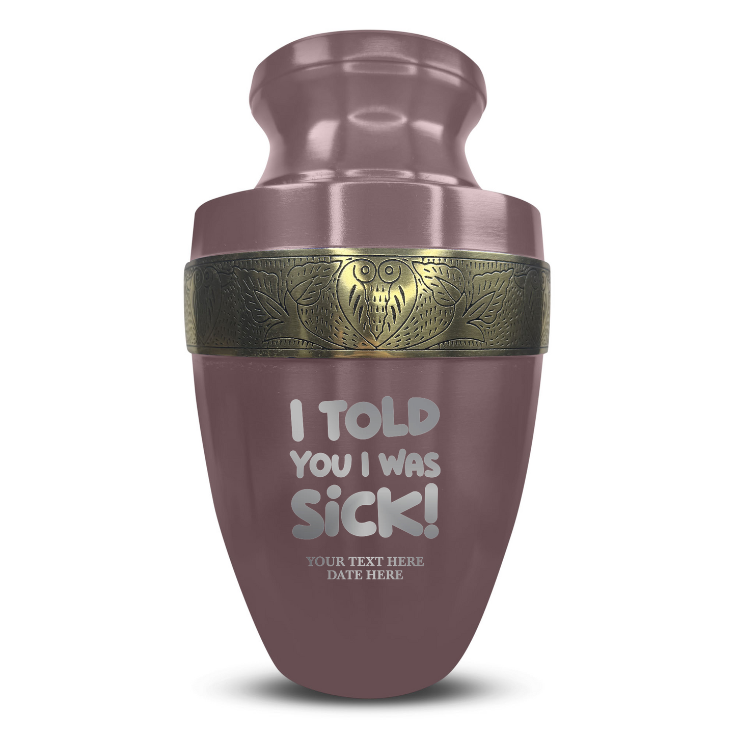 Personalized Adult Cremation Urn with Custom Engraved Name, Date and Dark Humor Design Metal Aluminum Vessel for Ashes and Remains | Elite Collection with Gold Inlay | 200 Cubic Inch
