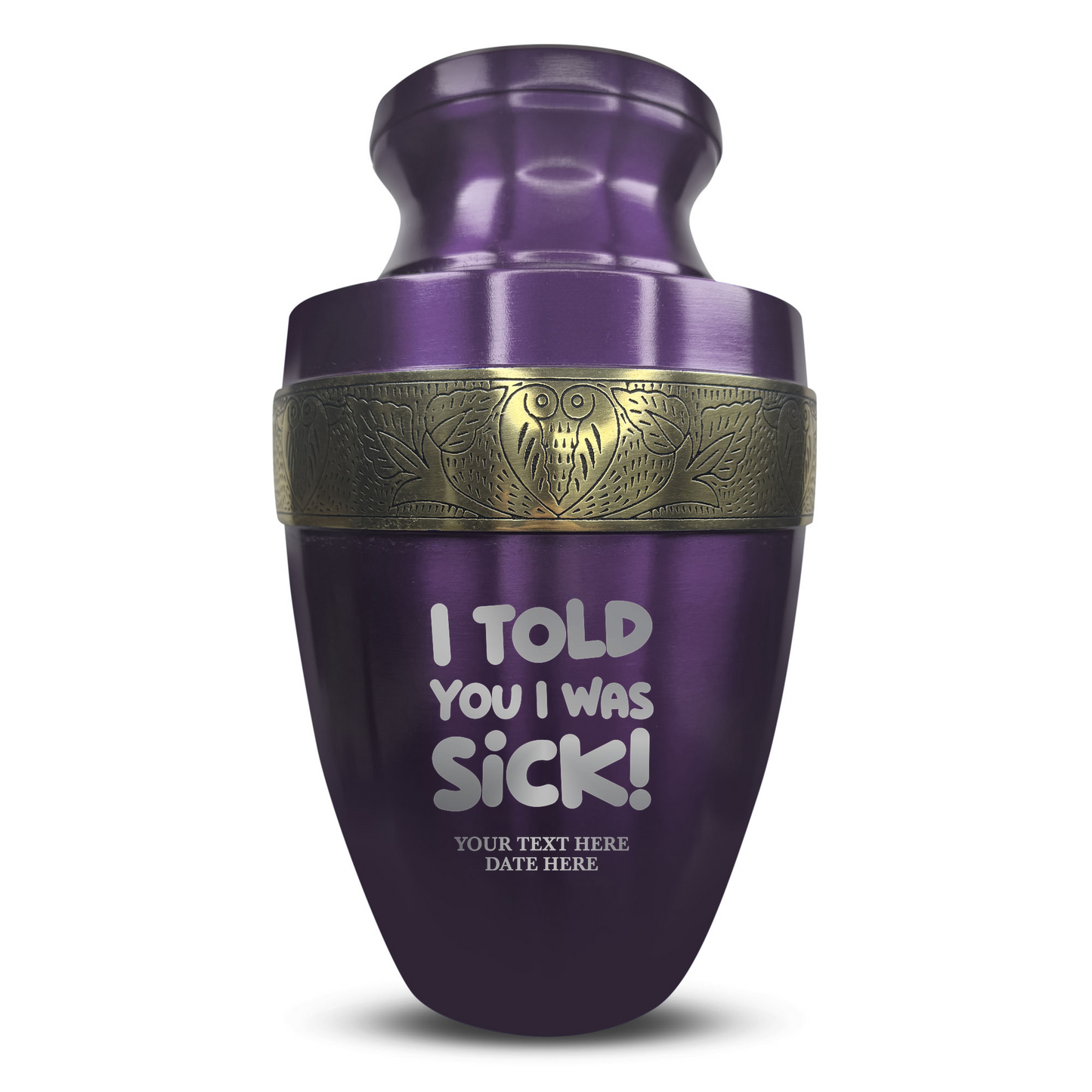 Personalized Adult Cremation Urn with Custom Engraved Name, Date and Dark Humor Design Metal Aluminum Vessel for Ashes and Remains | Elite Collection with Gold Inlay | 200 Cubic Inch