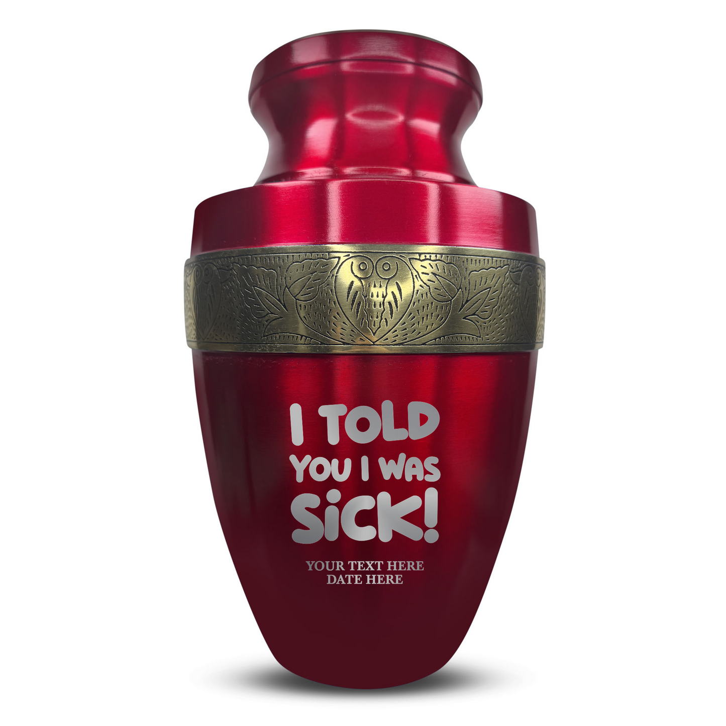 Personalized Adult Cremation Urn with Custom Engraved Name, Date and Dark Humor Design Metal Aluminum Vessel for Ashes and Remains | Elite Collection with Gold Inlay | 200 Cubic Inch