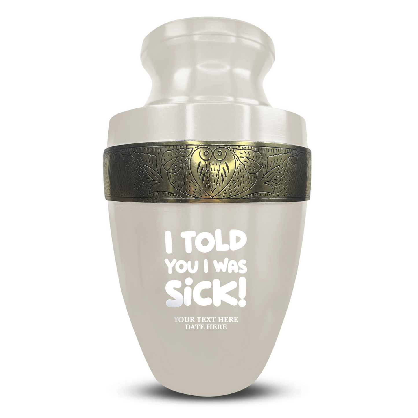 Personalized Adult Cremation Urn with Custom Engraved Name, Date and Dark Humor Design Metal Aluminum Vessel for Ashes and Remains | Elite Collection with Gold Inlay | 200 Cubic Inch