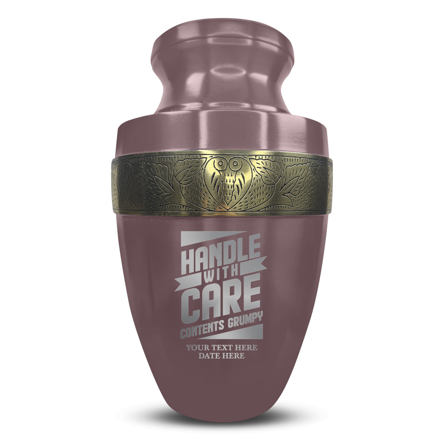 Personalized Adult Cremation Urn with Custom Engraved Name, Date and Simple Humor Design Metal Aluminum Vessel for Ashes and Remains | Elite Collection with Gold Inlay | 200 Cubic Inch