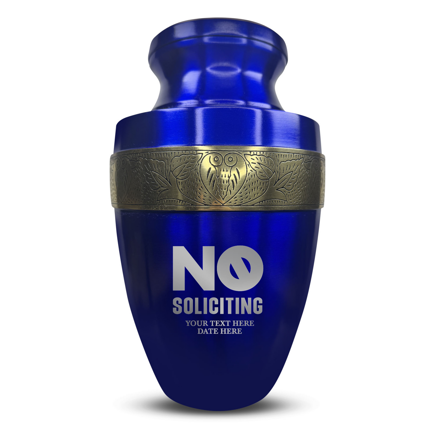 Personalized Adult Cremation Urn with Custom Engraved Name, Date and Funny Office Design Metal Aluminum Vessel for Ashes and Remains | Elite Collection with Gold Inlay | 200 Cubic Inch