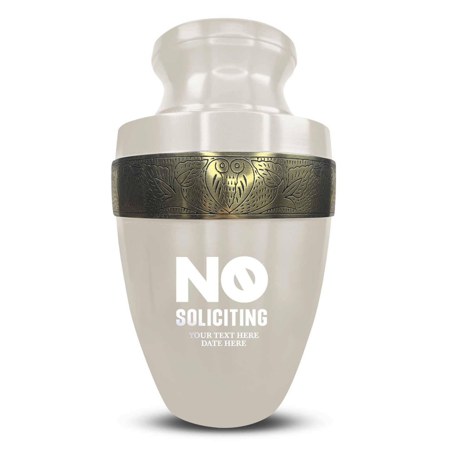 Personalized Adult Cremation Urn with Custom Engraved Name, Date and Funny Office Design Metal Aluminum Vessel for Ashes and Remains | Elite Collection with Gold Inlay | 200 Cubic Inch