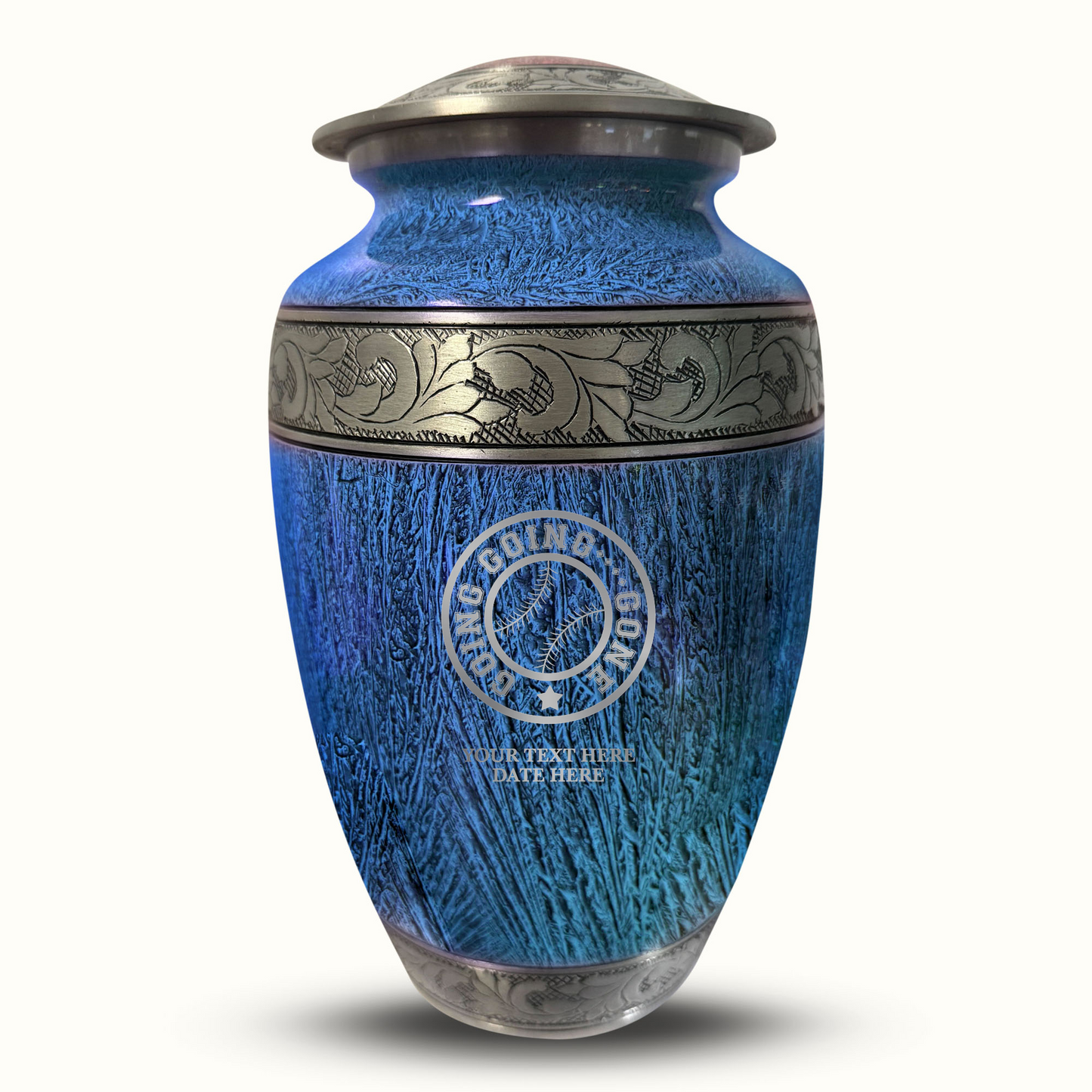 Custom Large Cremation Urn for Human Ashes - Elevate Collection - Funny Baseball Design - Distressed Finish - 200 Cubic Inch