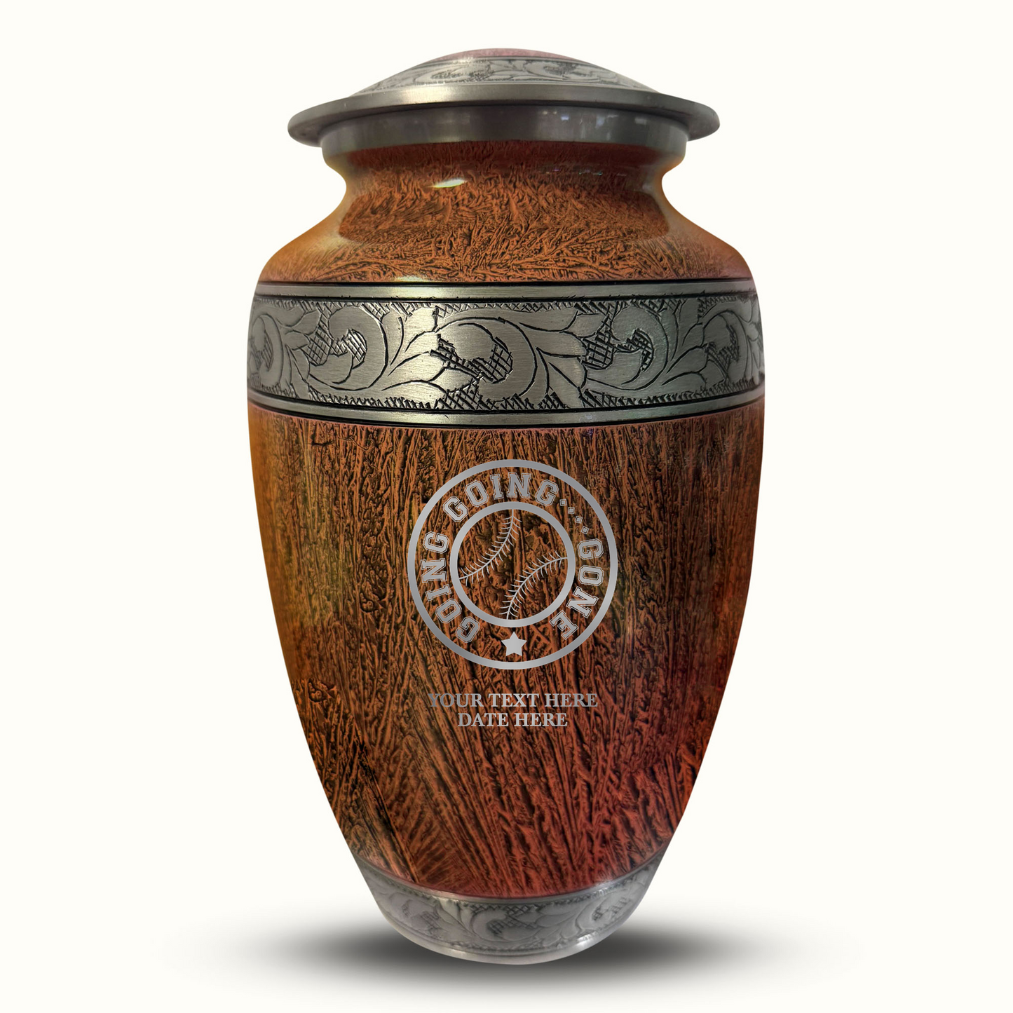 Custom Large Cremation Urn for Human Ashes - Elevate Collection - Funny Baseball Design - Distressed Finish - 200 Cubic Inch
