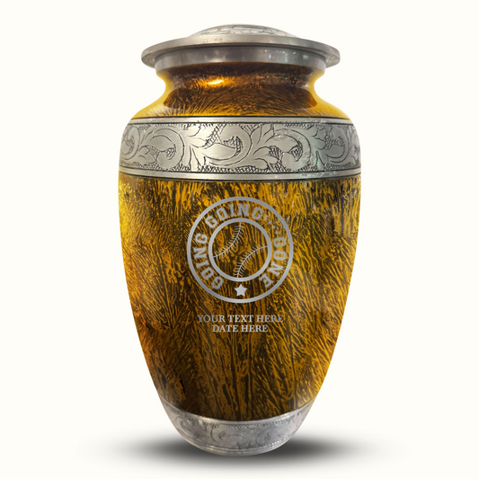 Custom Large Cremation Urn for Human Ashes - Elevate Collection - Funny Baseball Design - Distressed Finish - 200 Cubic Inch