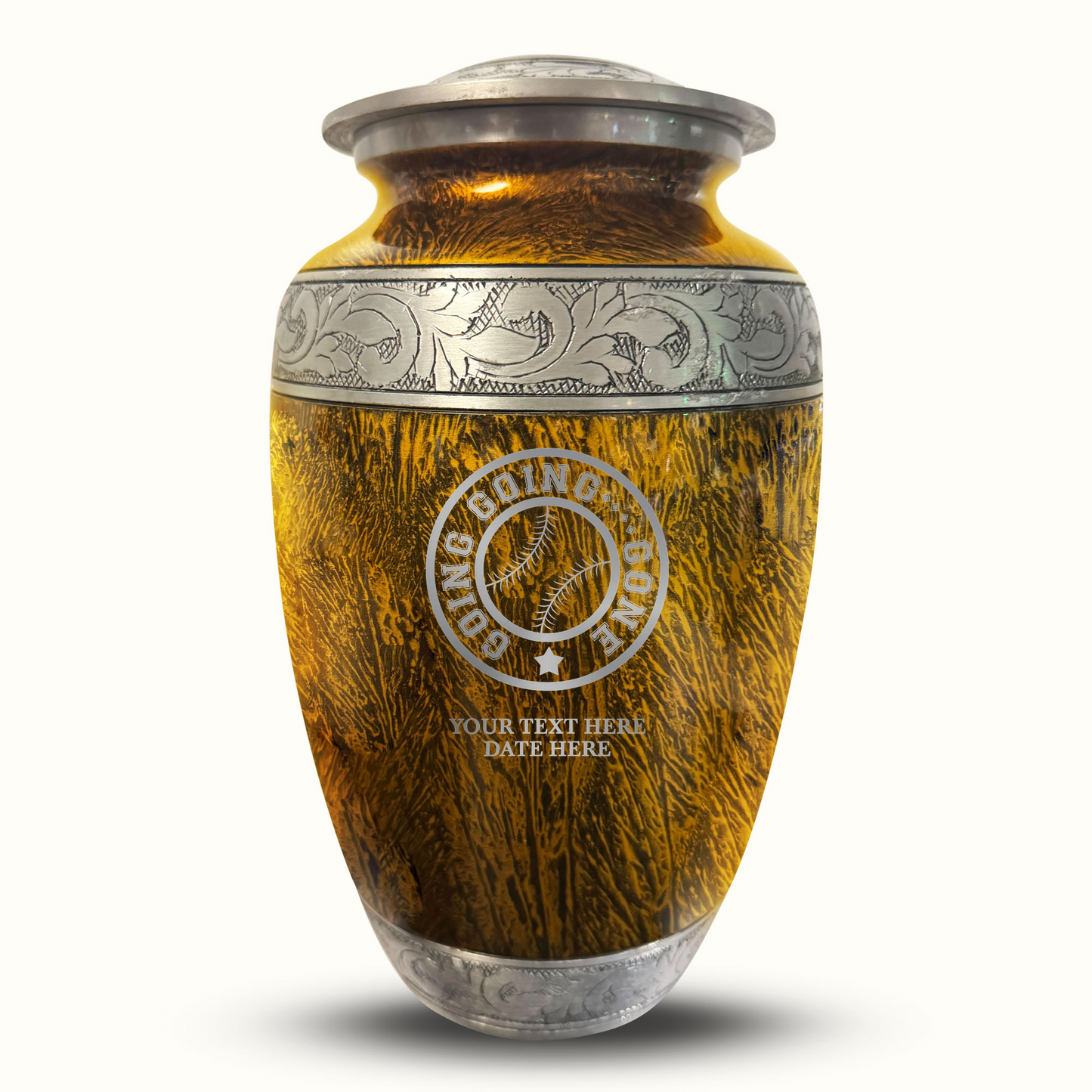 Custom Large Cremation Urn for Human Ashes - Elevate Collection - Funny Baseball Design - Distressed Finish - 200 Cubic Inch