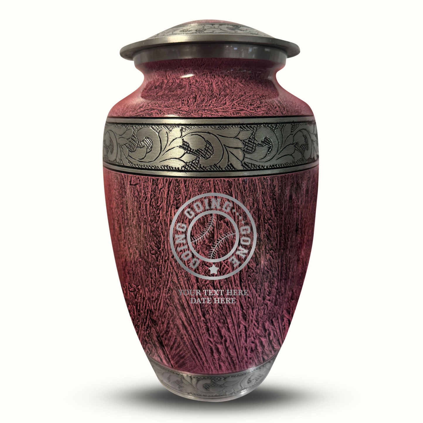 Custom Large Cremation Urn for Human Ashes - Elevate Collection - Funny Baseball Design - Distressed Finish - 200 Cubic Inch