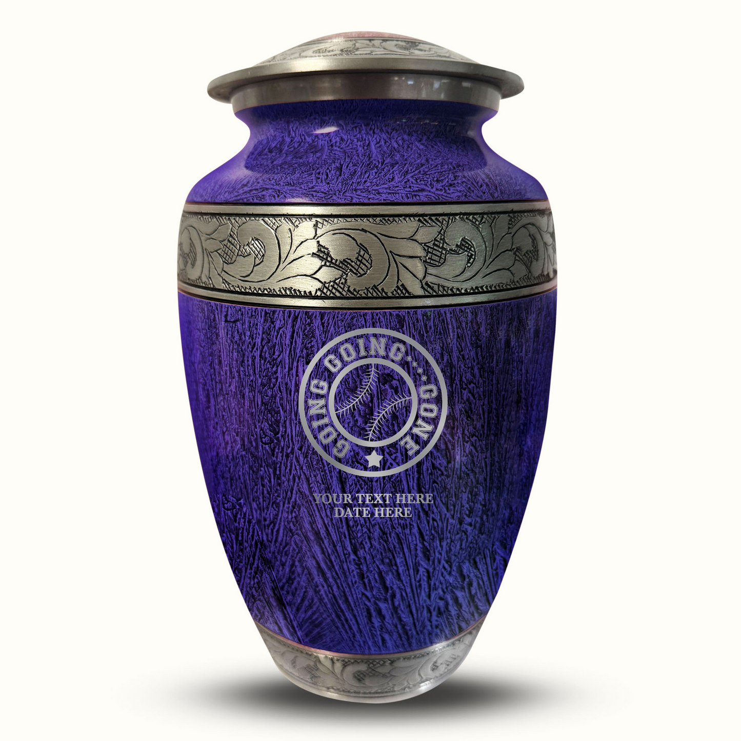 Custom Large Cremation Urn for Human Ashes - Elevate Collection - Funny Baseball Design - Distressed Finish - 200 Cubic Inch