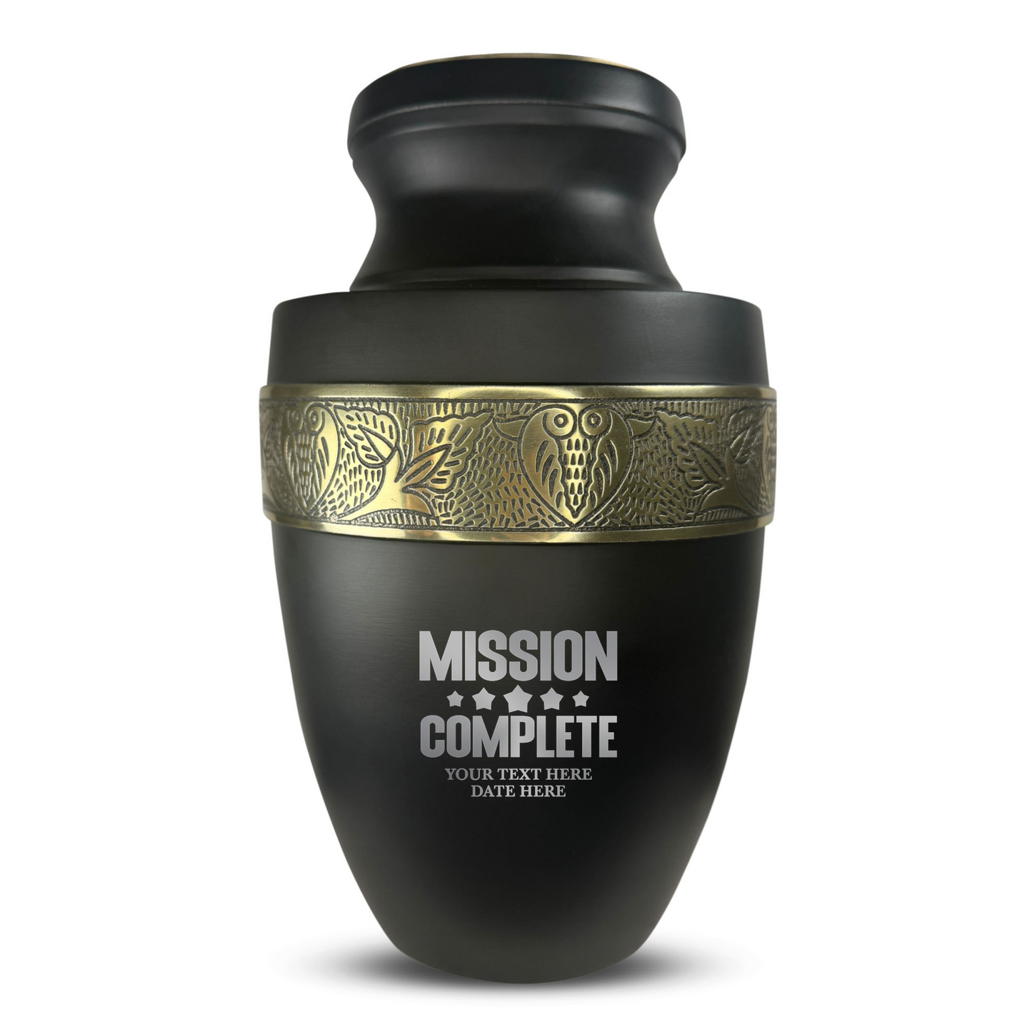 Personalized Adult Cremation Urn with Custom Engraved Name, Date and Funny Gaming Design Metal Aluminum Vessel for Ashes and Remains | Elite Collection with Gold Inlay | 200 Cubic Inch