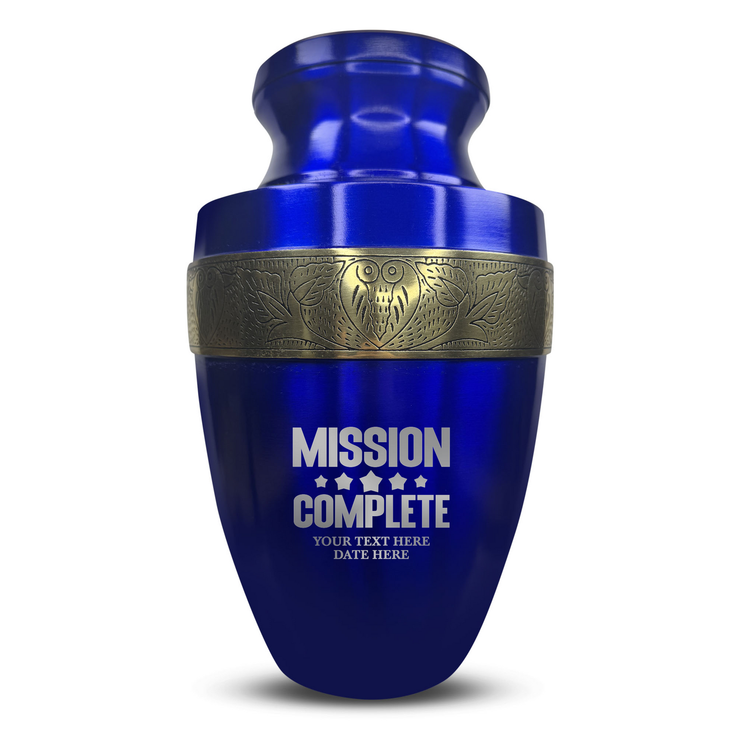Personalized Adult Cremation Urn with Custom Engraved Name, Date and Funny Gaming Design Metal Aluminum Vessel for Ashes and Remains | Elite Collection with Gold Inlay | 200 Cubic Inch
