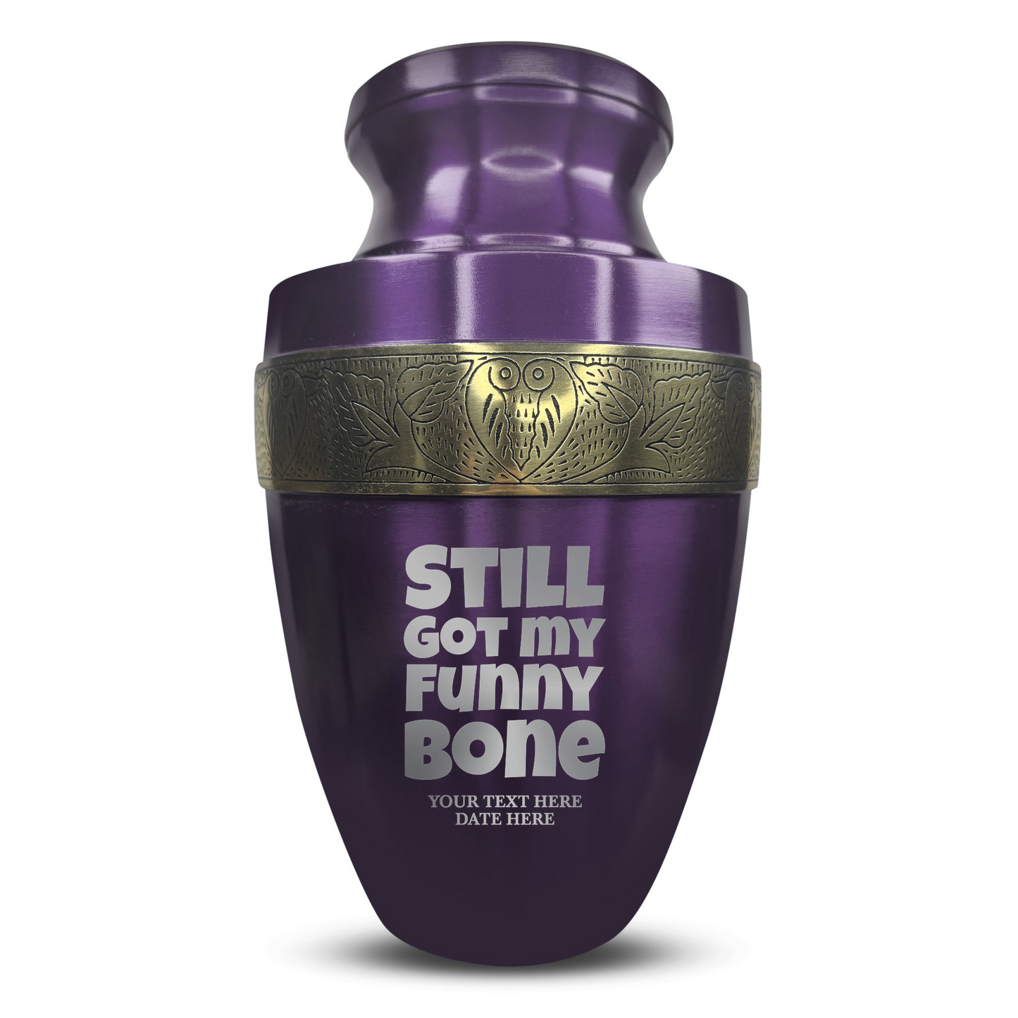 Personalized Adult Cremation Urn with Custom Engraved Name, Date and Simple Humor Design Metal Aluminum Vessel for Ashes and Remains | Elite Collection with Gold Inlay | 200 Cubic Inch