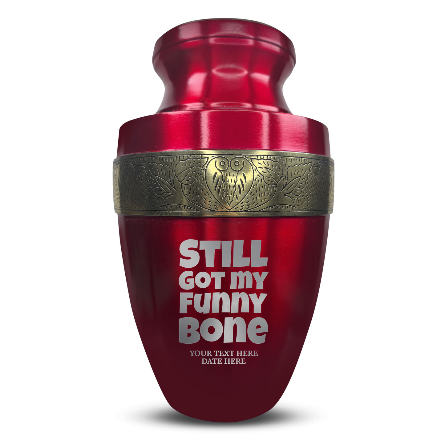 Personalized Adult Cremation Urn with Custom Engraved Name, Date and Simple Humor Design Metal Aluminum Vessel for Ashes and Remains | Elite Collection with Gold Inlay | 200 Cubic Inch
