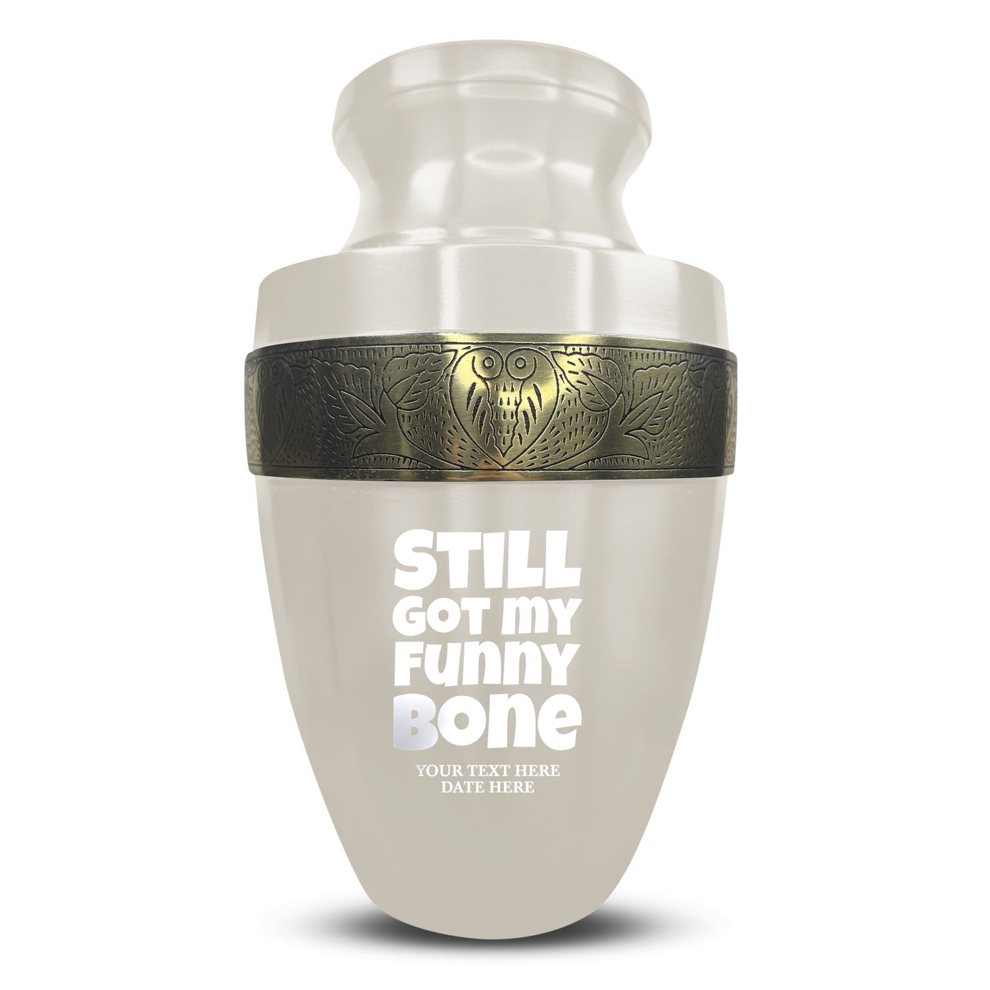 Personalized Adult Cremation Urn with Custom Engraved Name, Date and Simple Humor Design Metal Aluminum Vessel for Ashes and Remains | Elite Collection with Gold Inlay | 200 Cubic Inch