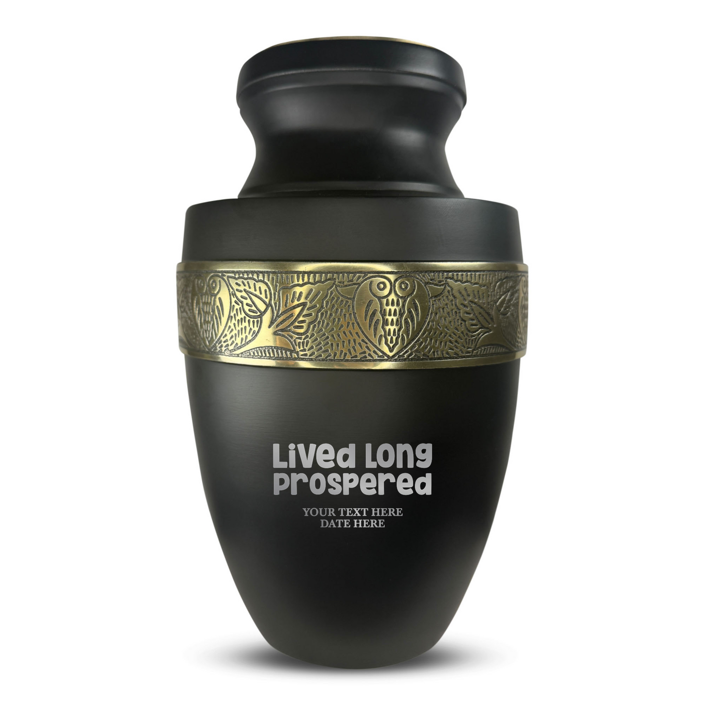 Personalized Adult Cremation Urn with Custom Engraved Name, Date and Funny TV Entertainment Design Metal Aluminum Vessel for Ashes and Remains | Elite Collection with Gold Inlay | 200 Cubic Inch