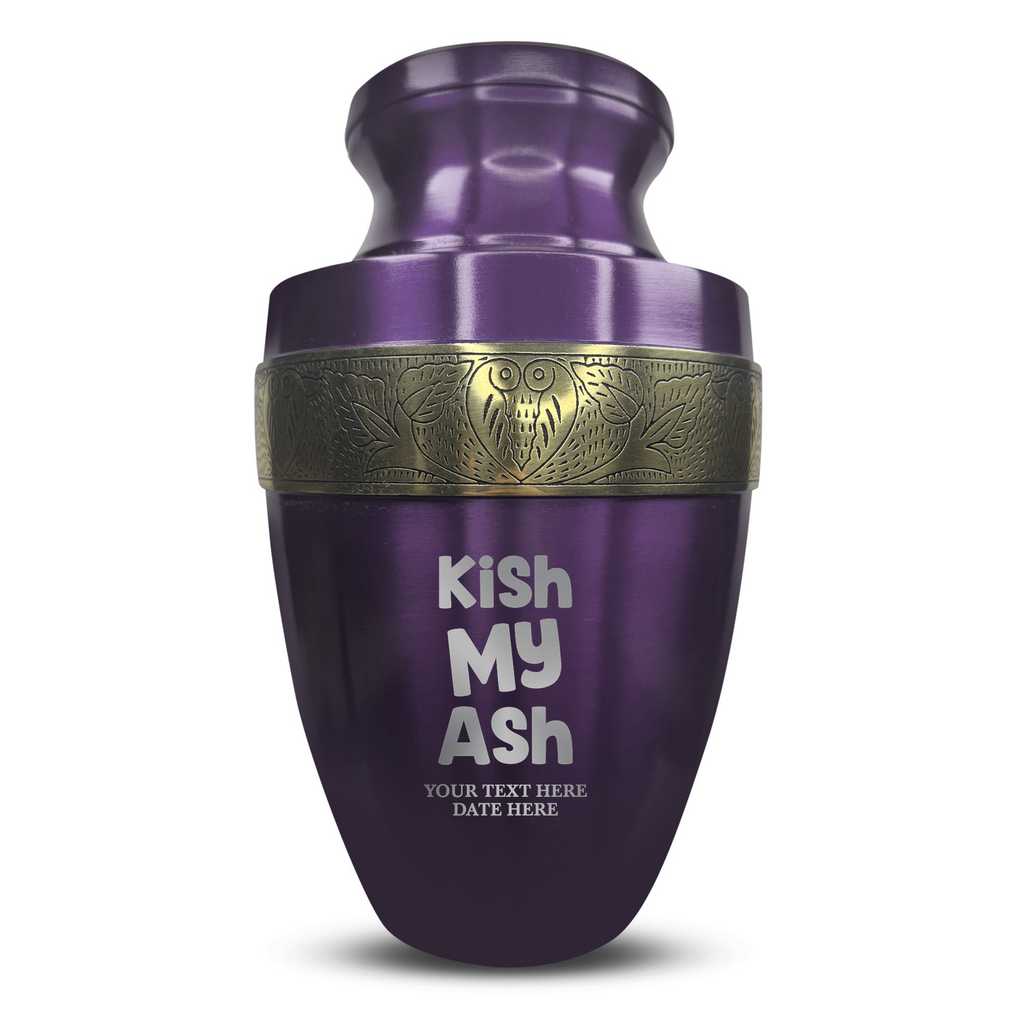Personalized Adult Cremation Urn with Custom Engraved Name, Date and Dark Humor Design Metal Aluminum Vessel for Ashes and Remains | Elite Collection with Gold Inlay | 200 Cubic Inch