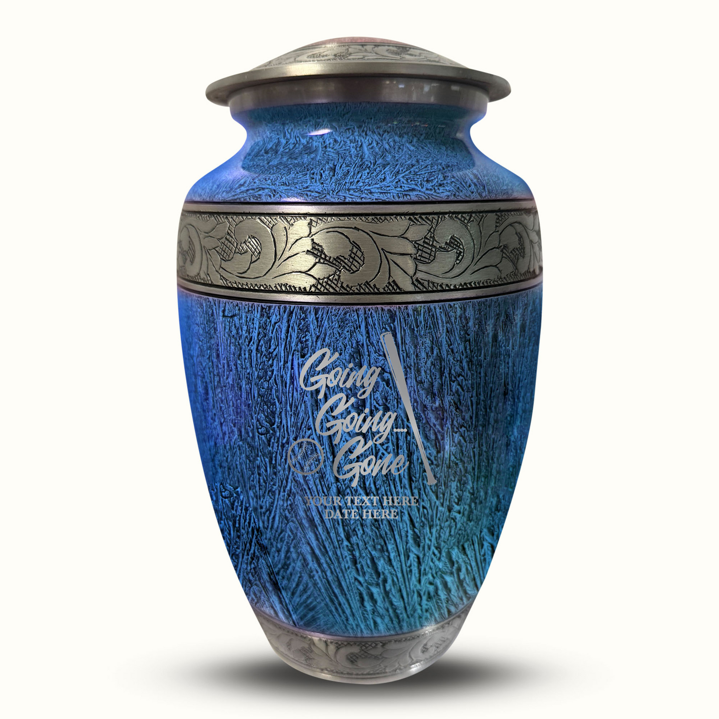 Custom Large Cremation Urn for Human Ashes - Elevate Collection - Funny Baseball Design - Distressed Finish - 200 Cubic Inch