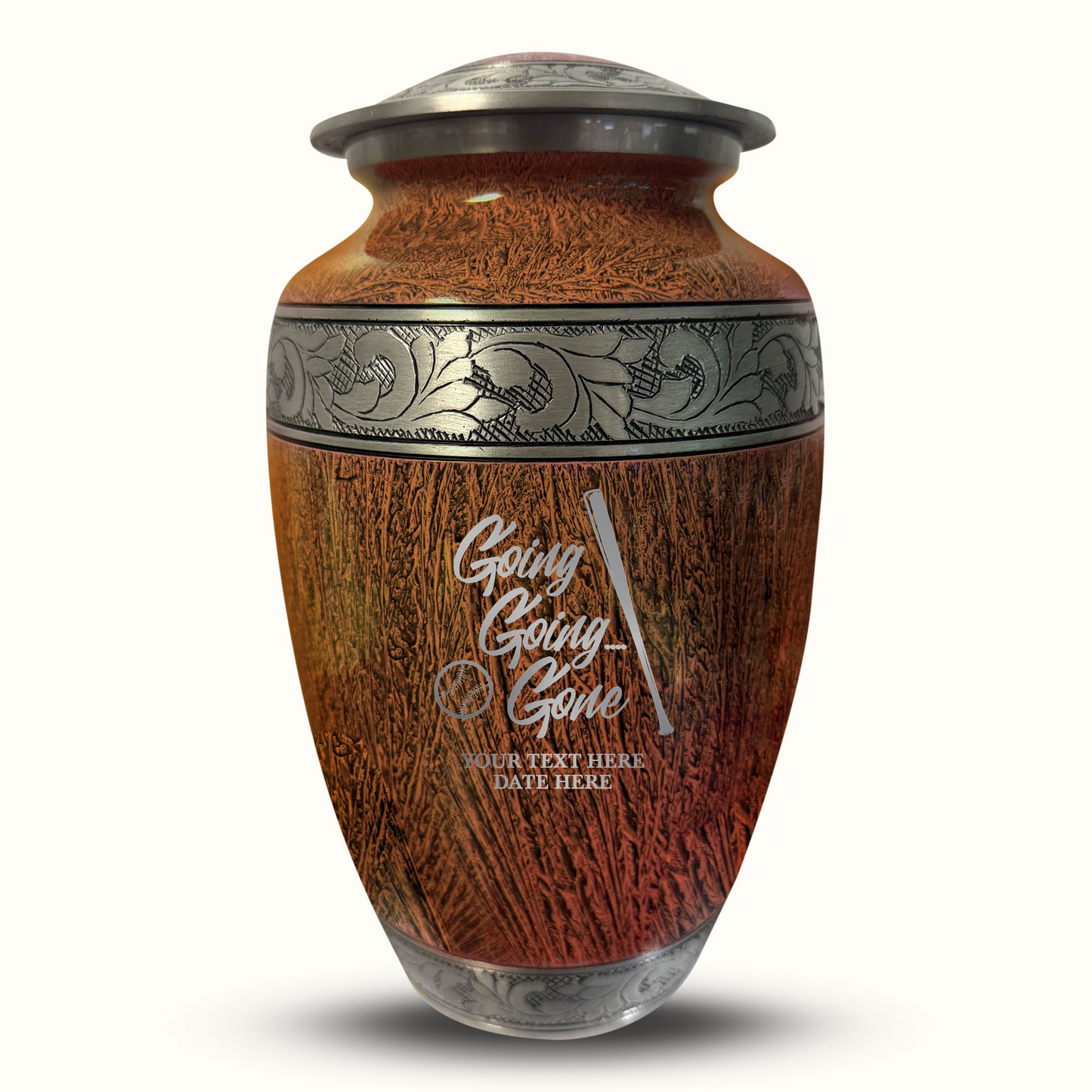 Custom Large Cremation Urn for Human Ashes - Elevate Collection - Funny Baseball Design - Distressed Finish - 200 Cubic Inch