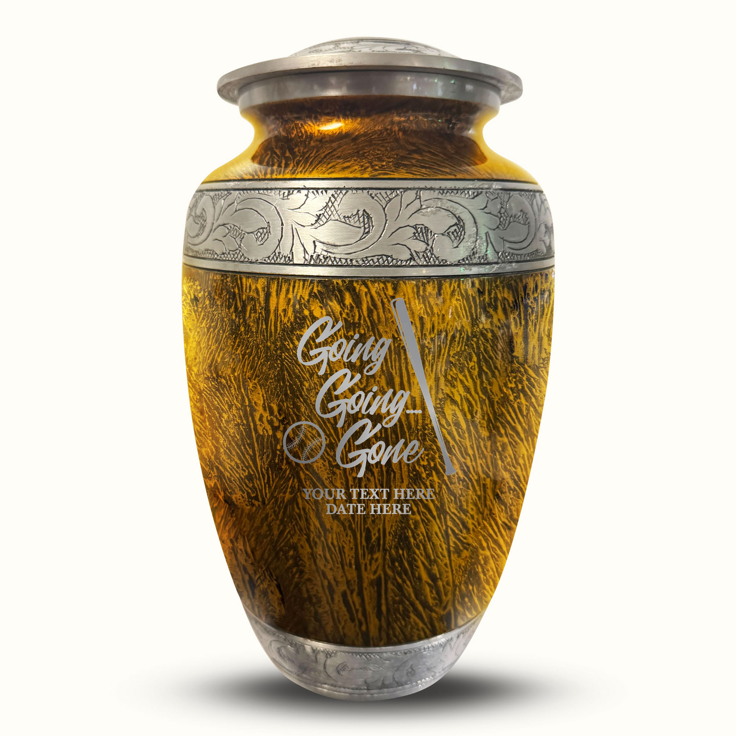 Custom Large Cremation Urn for Human Ashes - Elevate Collection - Funny Baseball Design - Distressed Finish - 200 Cubic Inch