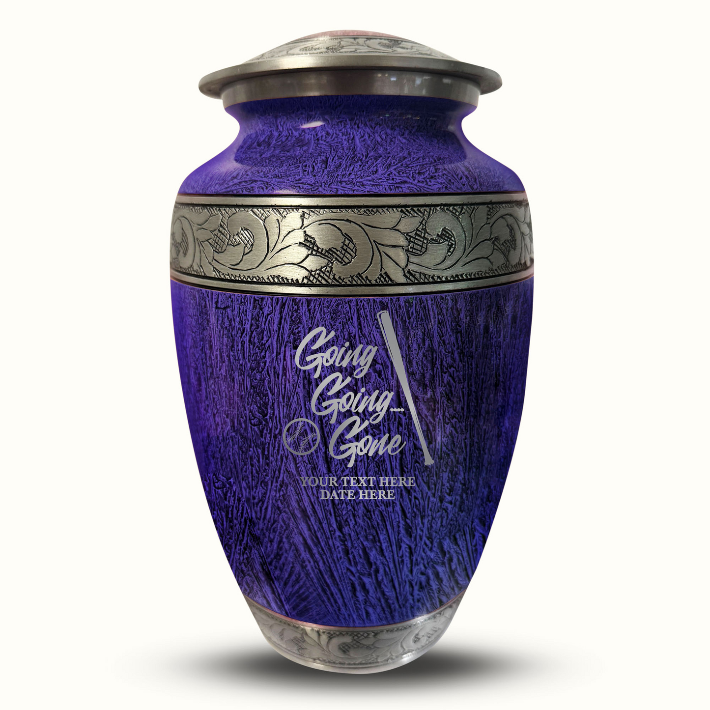 Custom Large Cremation Urn for Human Ashes - Elevate Collection - Funny Baseball Design - Distressed Finish - 200 Cubic Inch