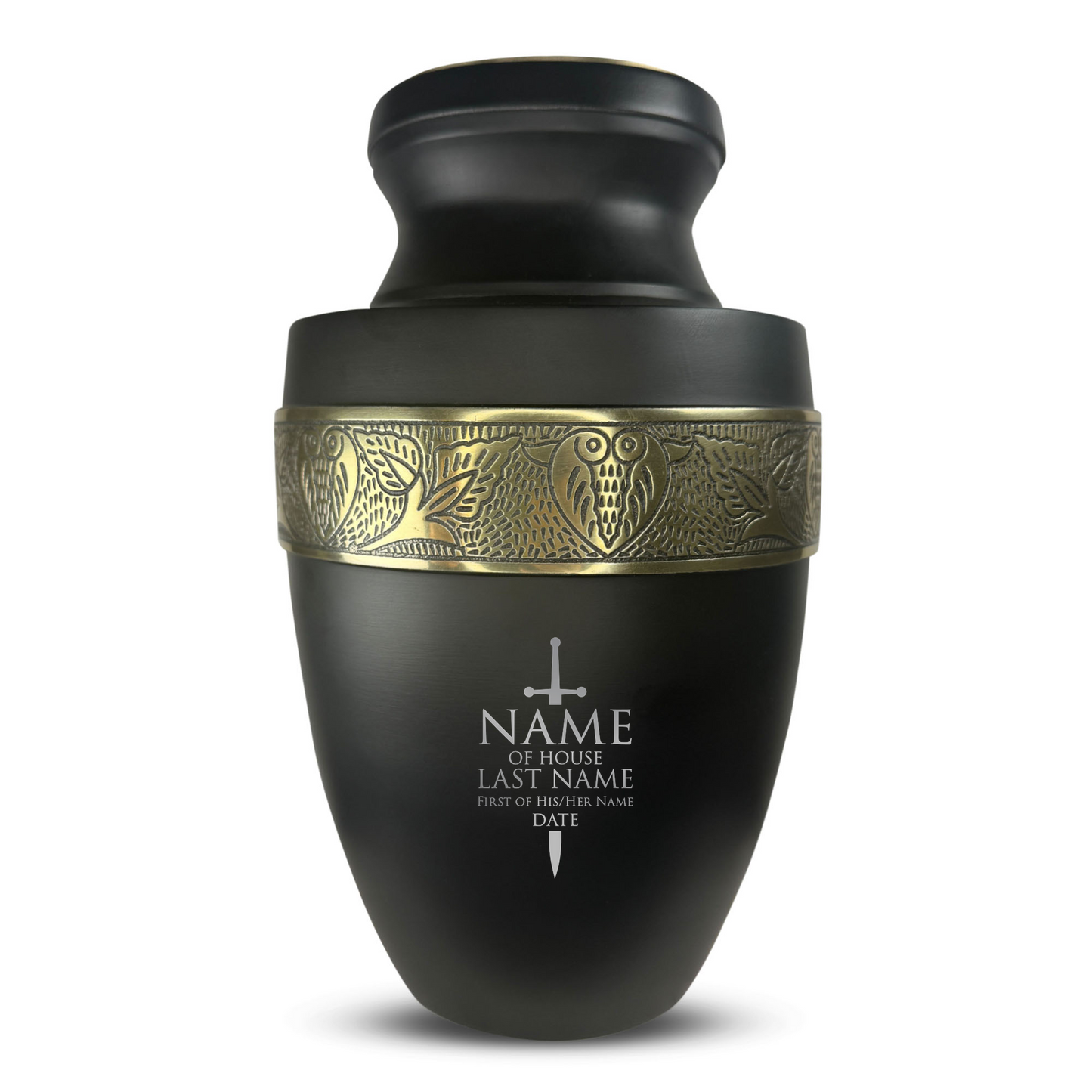 Personalized Adult Cremation Urn with Custom Engraved Name, Date and Funny Urn Design Metal Aluminum Vessel for Ashes and Remains | Elite Collection with Gold Inlay | 200 Cubic Inch