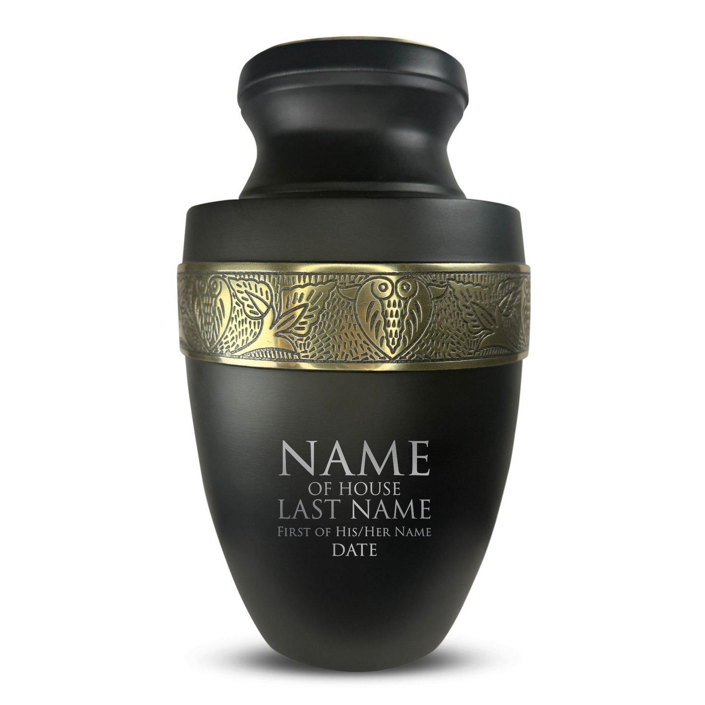 Personalized Adult Cremation Urn with Custom Engraved Name, Date and Funny Urn Design Metal Aluminum Vessel for Ashes and Remains | Elite Collection with Gold Inlay | 200 Cubic Inch