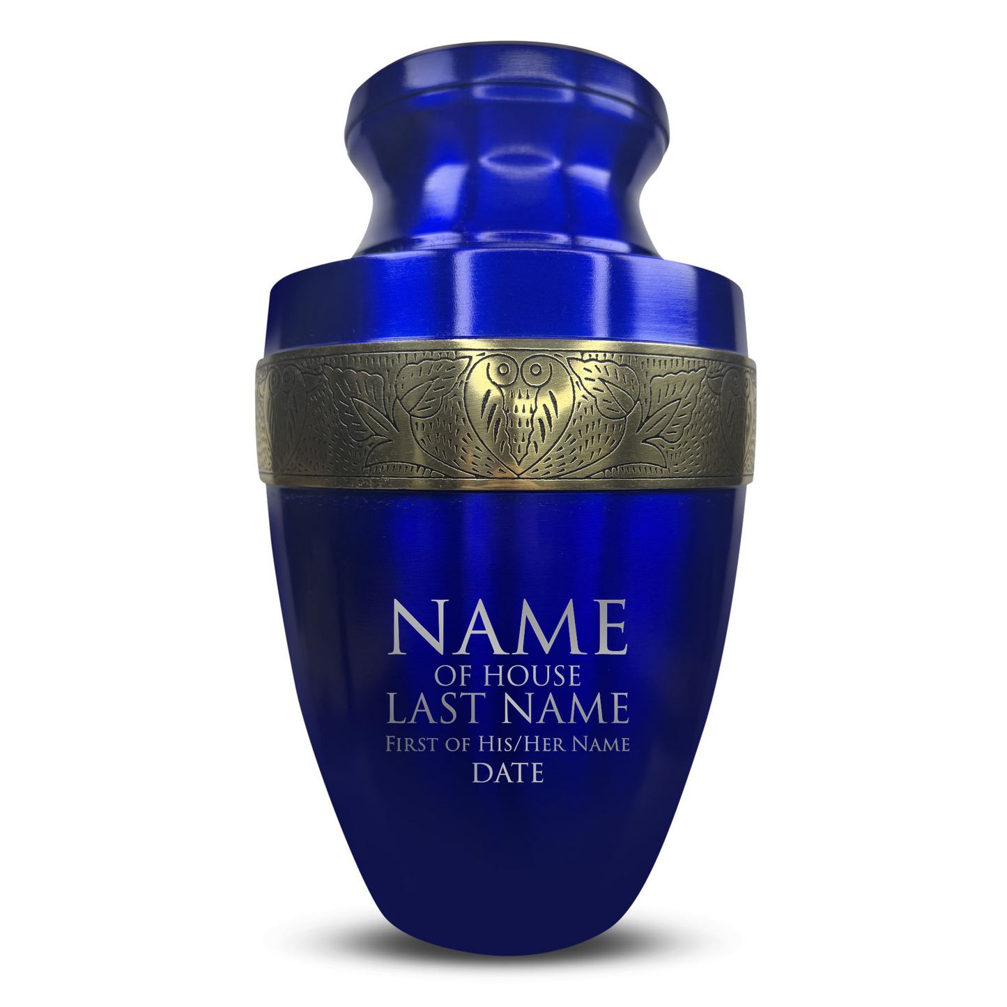 Personalized Adult Cremation Urn with Custom Engraved Name, Date and Funny Urn Design Metal Aluminum Vessel for Ashes and Remains | Elite Collection with Gold Inlay | 200 Cubic Inch
