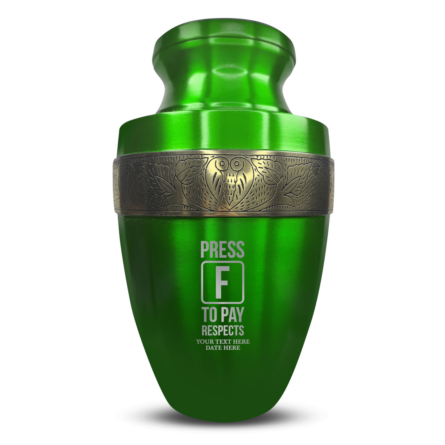 Personalized Adult Cremation Urn with Custom Engraved Name, Date and Funny Gaming Design Metal Aluminum Vessel for Ashes and Remains | Elite Collection with Gold Inlay | 200 Cubic Inch