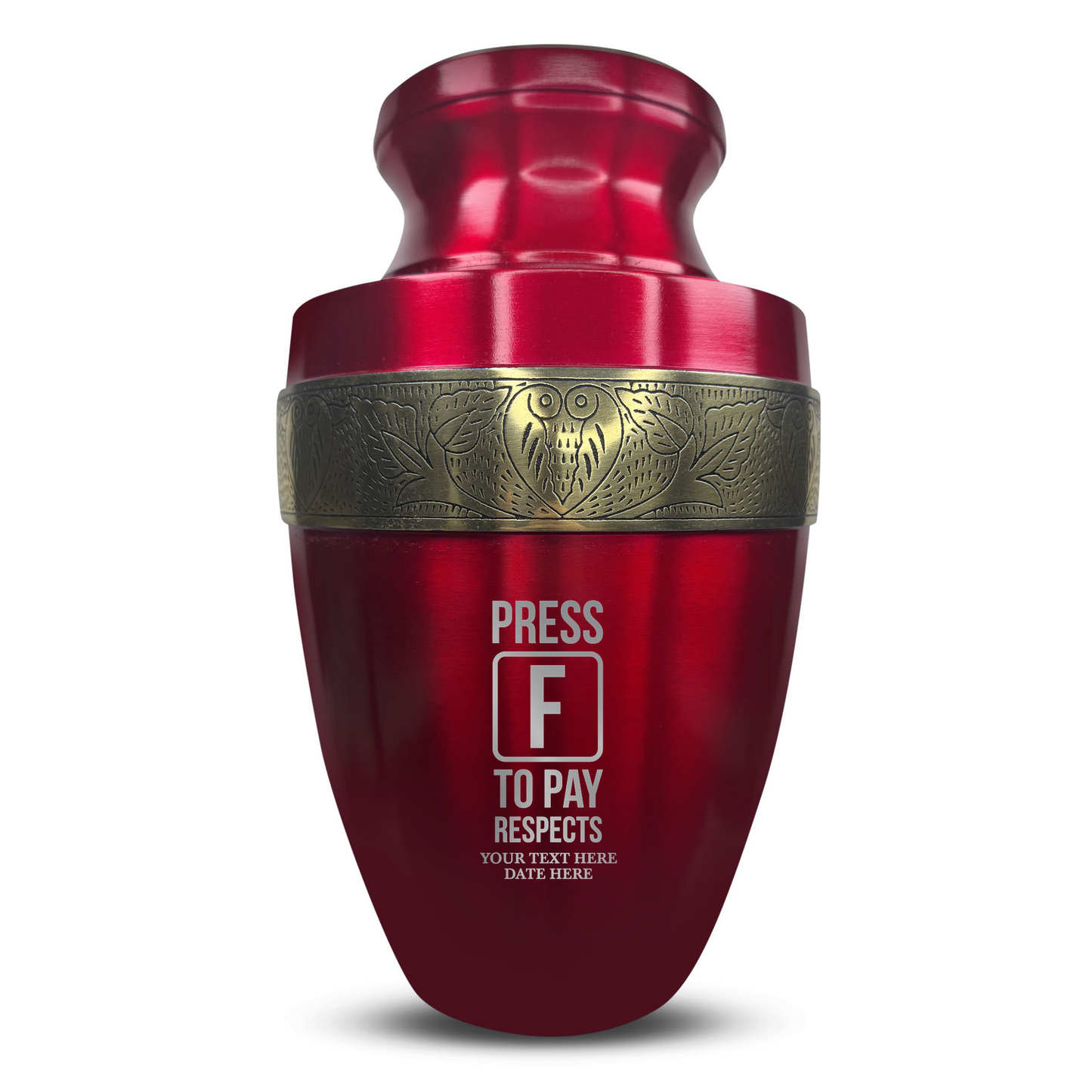 Personalized Adult Cremation Urn with Custom Engraved Name, Date and Funny Gaming Design Metal Aluminum Vessel for Ashes and Remains | Elite Collection with Gold Inlay | 200 Cubic Inch