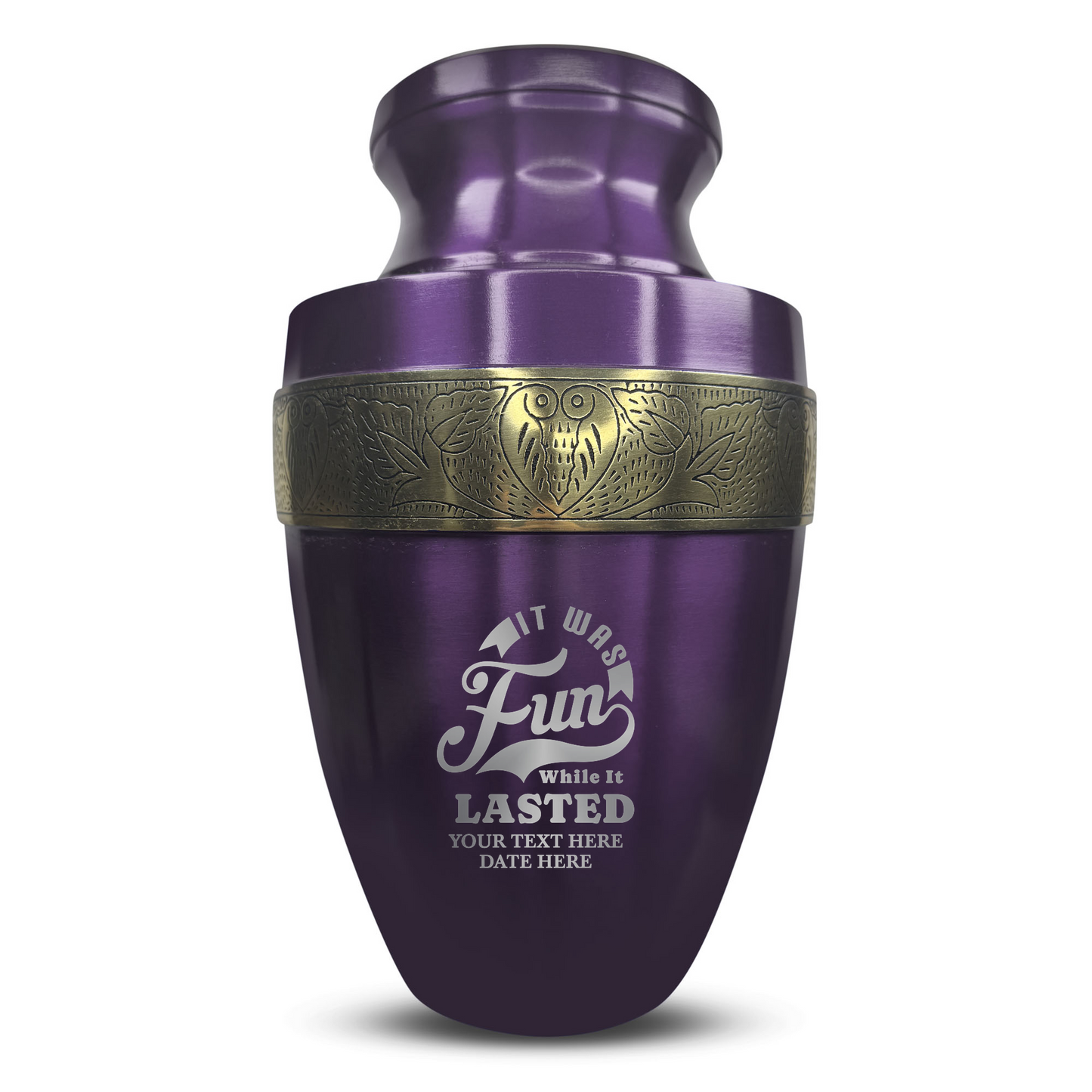 Personalized Adult Cremation Urn with Custom Engraved Name, Date and Dark Humor Design Metal Aluminum Vessel for Ashes and Remains | Elite Collection with Gold Inlay | 200 Cubic Inch