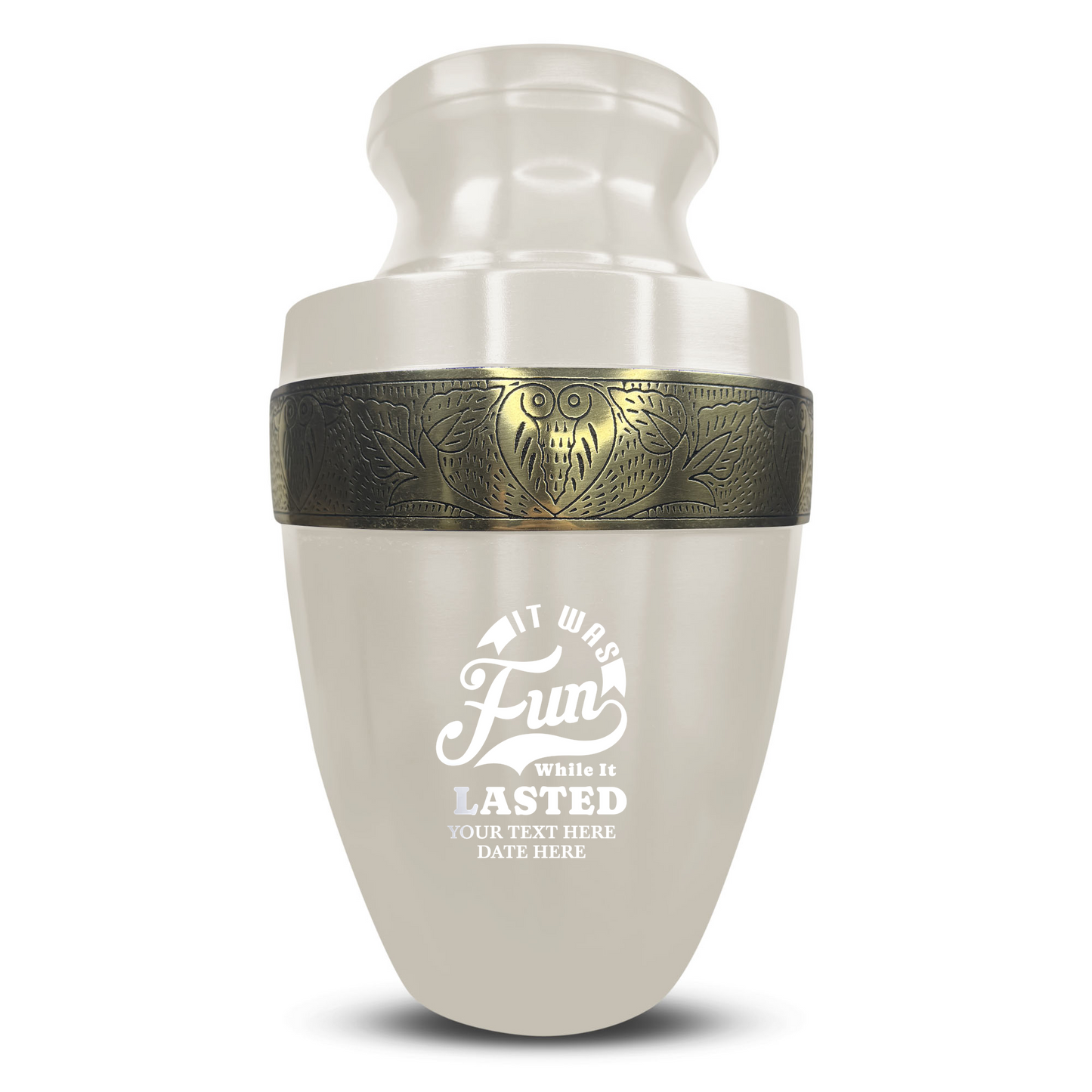 Personalized Adult Cremation Urn with Custom Engraved Name, Date and Dark Humor Design Metal Aluminum Vessel for Ashes and Remains | Elite Collection with Gold Inlay | 200 Cubic Inch