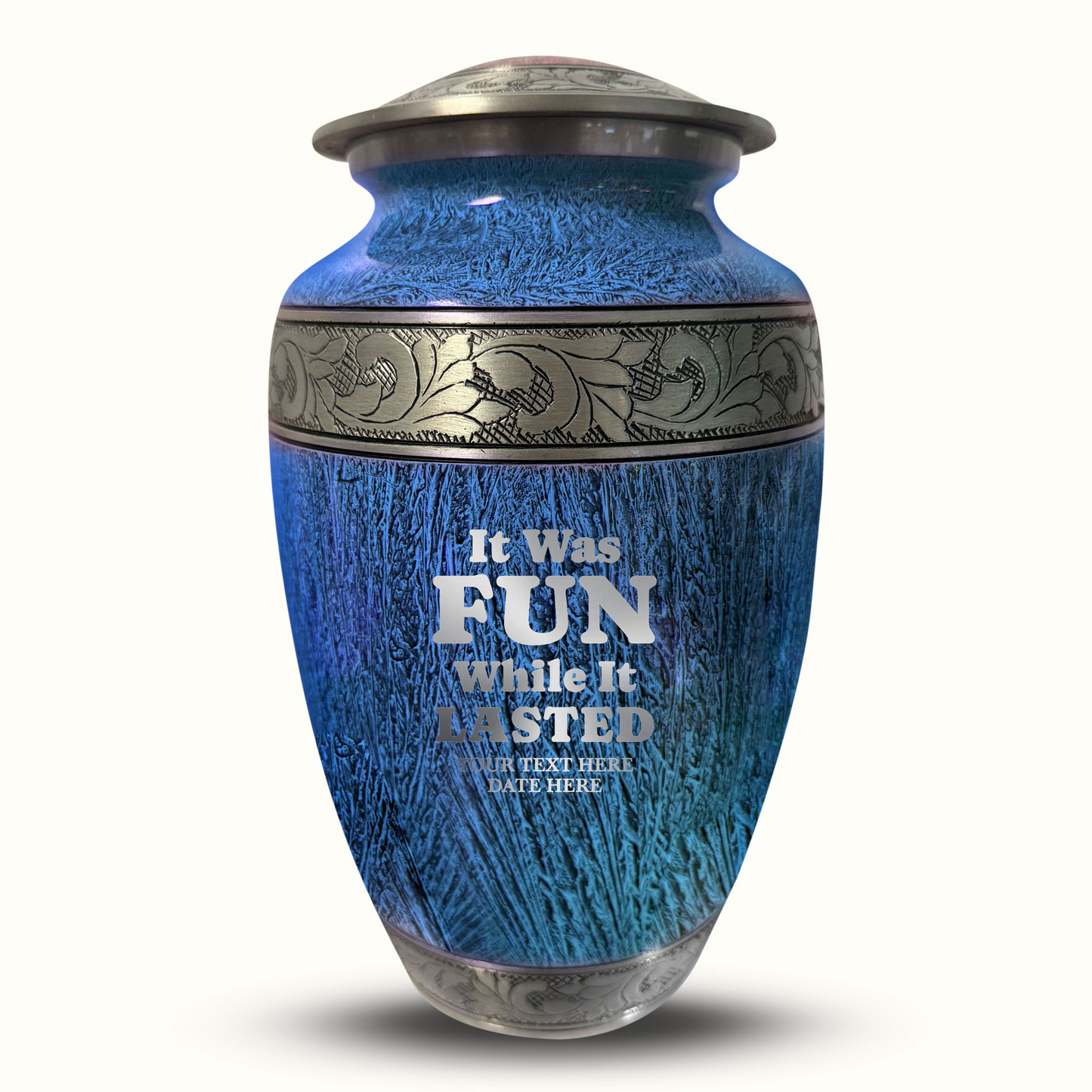 Custom Large Cremation Urn for Human Ashes - Elevate Collection - Dark Humor Design - Distressed Finish - 200 Cubic Inch