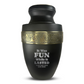 Personalized Adult Cremation Urn with Custom Engraved Name, Date and Dark Humor Design Metal Aluminum Vessel for Ashes and Remains | Elite Collection with Gold Inlay | 200 Cubic Inch