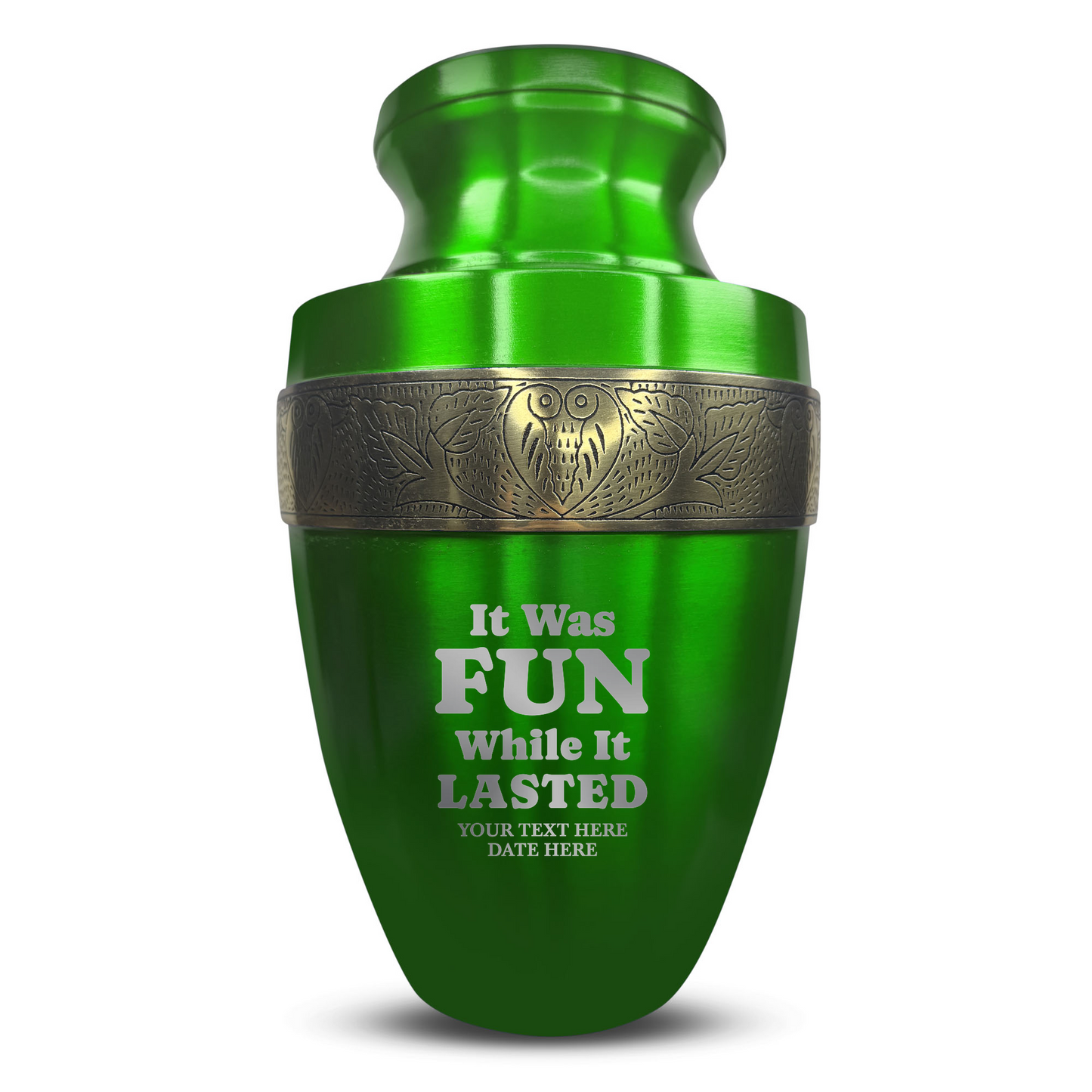 Personalized Adult Cremation Urn with Custom Engraved Name, Date and Dark Humor Design Metal Aluminum Vessel for Ashes and Remains | Elite Collection with Gold Inlay | 200 Cubic Inch