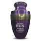 Personalized Adult Cremation Urn with Custom Engraved Name, Date and Dark Humor Design Metal Aluminum Vessel for Ashes and Remains | Elite Collection with Gold Inlay | 200 Cubic Inch