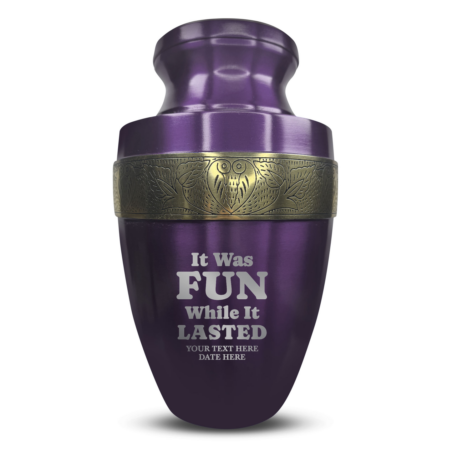 Personalized Adult Cremation Urn with Custom Engraved Name, Date and Dark Humor Design Metal Aluminum Vessel for Ashes and Remains | Elite Collection with Gold Inlay | 200 Cubic Inch