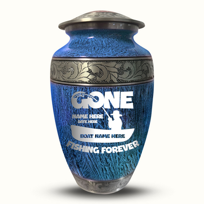 Custom Large Cremation Urn for Human Ashes - Elevate Collection - Funny Fishing Design - Distressed Finish - 200 Cubic Inch