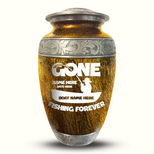 Custom Large Cremation Urn for Human Ashes - Elevate Collection - Funny Fishing Design - Distressed Finish - 200 Cubic Inch